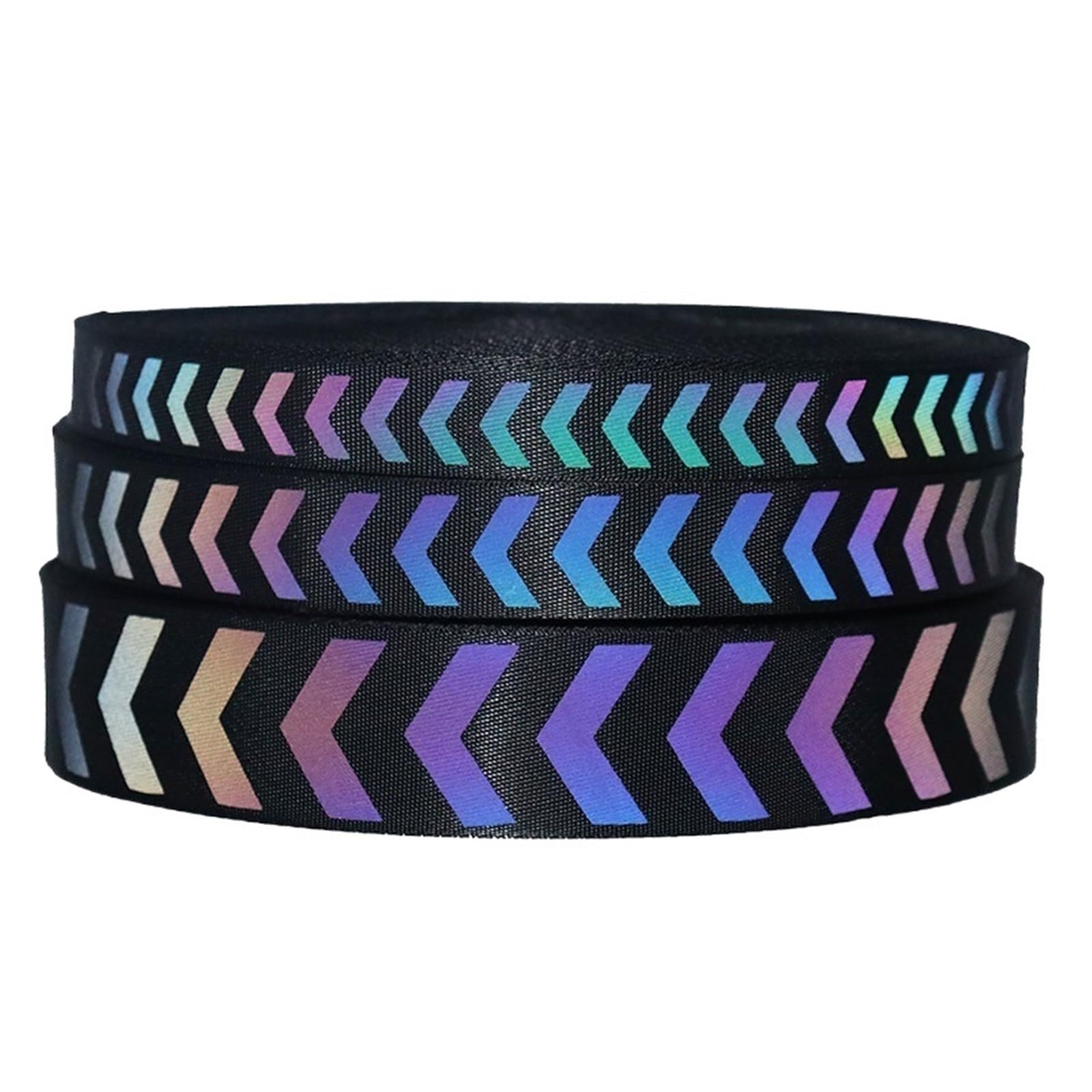 Cinta Reflectante Para Coser Correas reflectantes de arcoíris con cinta negra, accesorios ropa gradiente mágico for Collar o llaveros for mascotas(3.8cmx10meters)