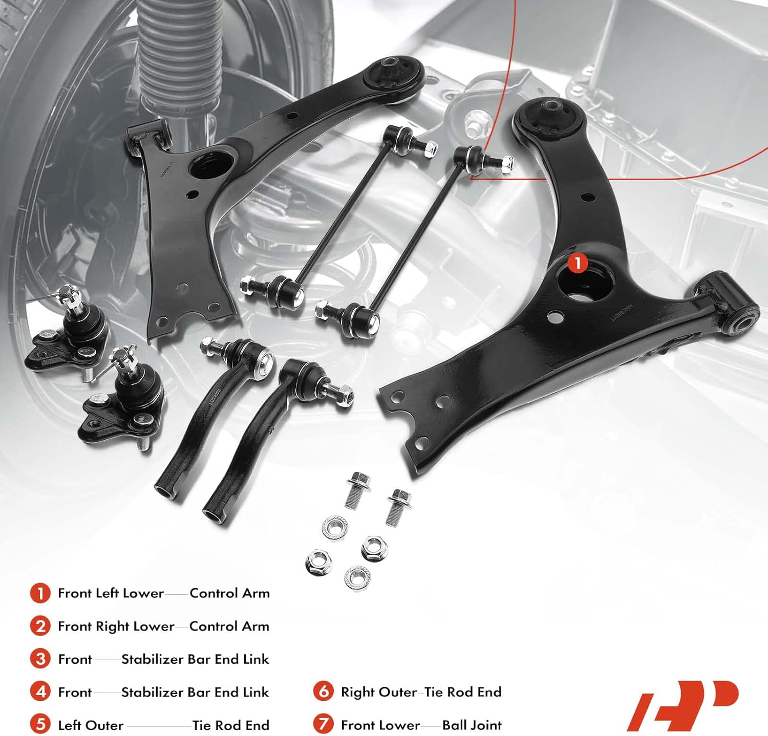 A-Premium 8Pcs Front Suspension Kit, Lower Control Arm, Sway Bar Link, Lower Ball Joint, Outer Tie Rod End, Compatible with Toyota Corolla 2003 2004 2005 2006 2007 2008