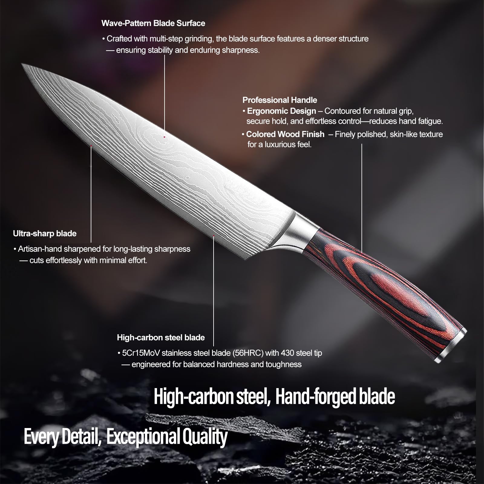 8" Japanese Chef Knife, High Carbon Steel, Ultra Sharp Cooking Knife — Amazon image 7