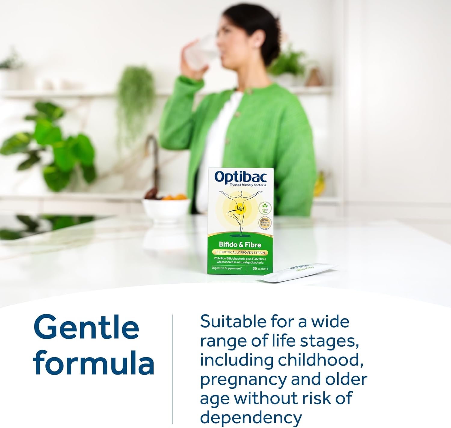 Optibac Probiotics Powder with Bifidobacteria & Fibre 30 Sachets 2 Pack | 25 Billion CFU + 4g FOS Fibre | Vegan Probiotic & Prebiotic Blend | Shelf Stable & Gluten Free | for Everyday Digestive Health