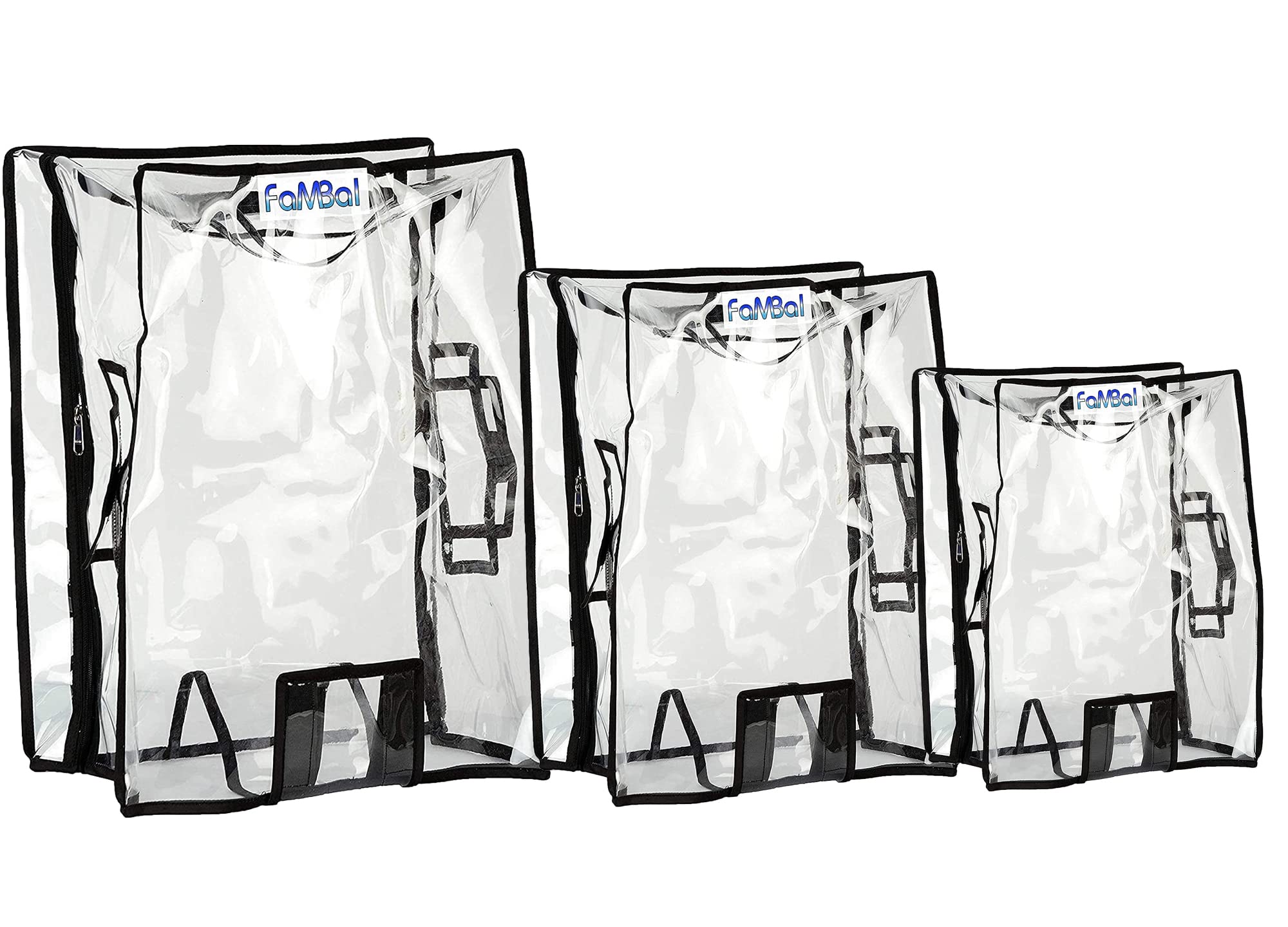 Fambal Transparent Protective Zipper PVC Dust Proof Cover for Hard/Plastic Body Luggage/Suitcase Trolley Bags_Pack of 3