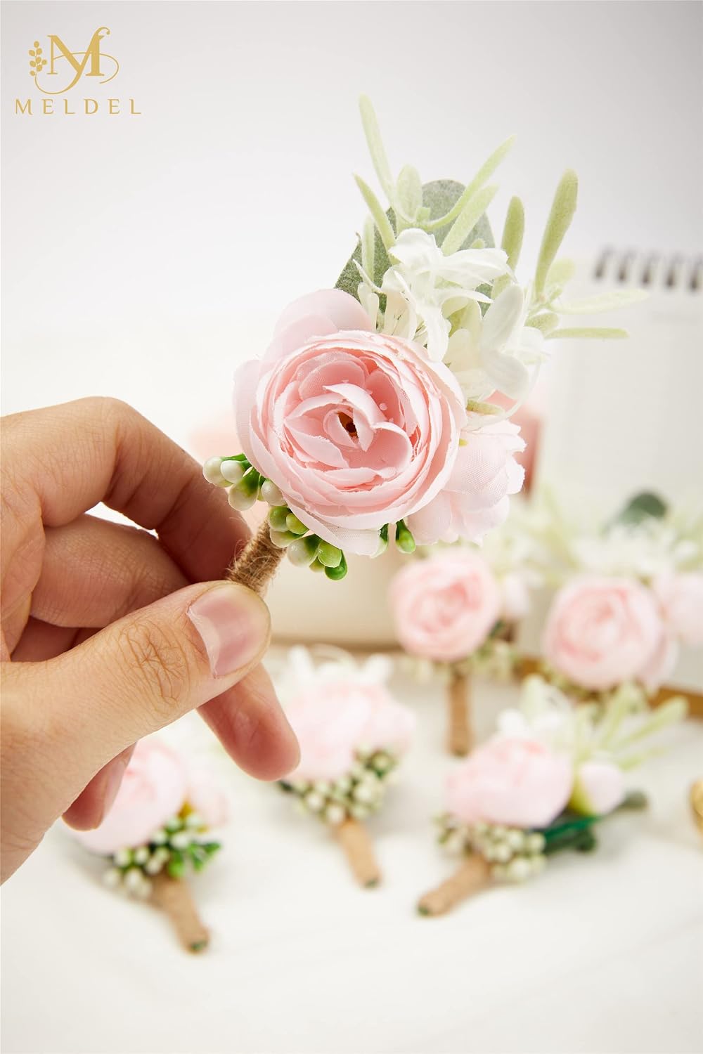 Pink Boutonnieres for Men 6Pcs Faux Silk Wedding Prom Groom image 3