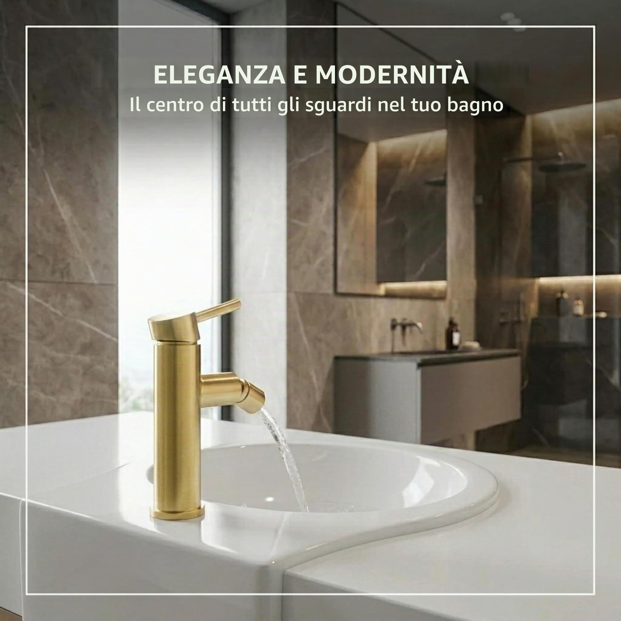 VALAZ Rubinetto Bidet Oro Spazzolato PVD | Miscelatore Lavabo Bagno Acqua Fredda e Calda, Risparmio Acqua | Installazione Facile e Veloce | Ottone, Inossidabile, Elegante, Rotondo, Serie Palancia