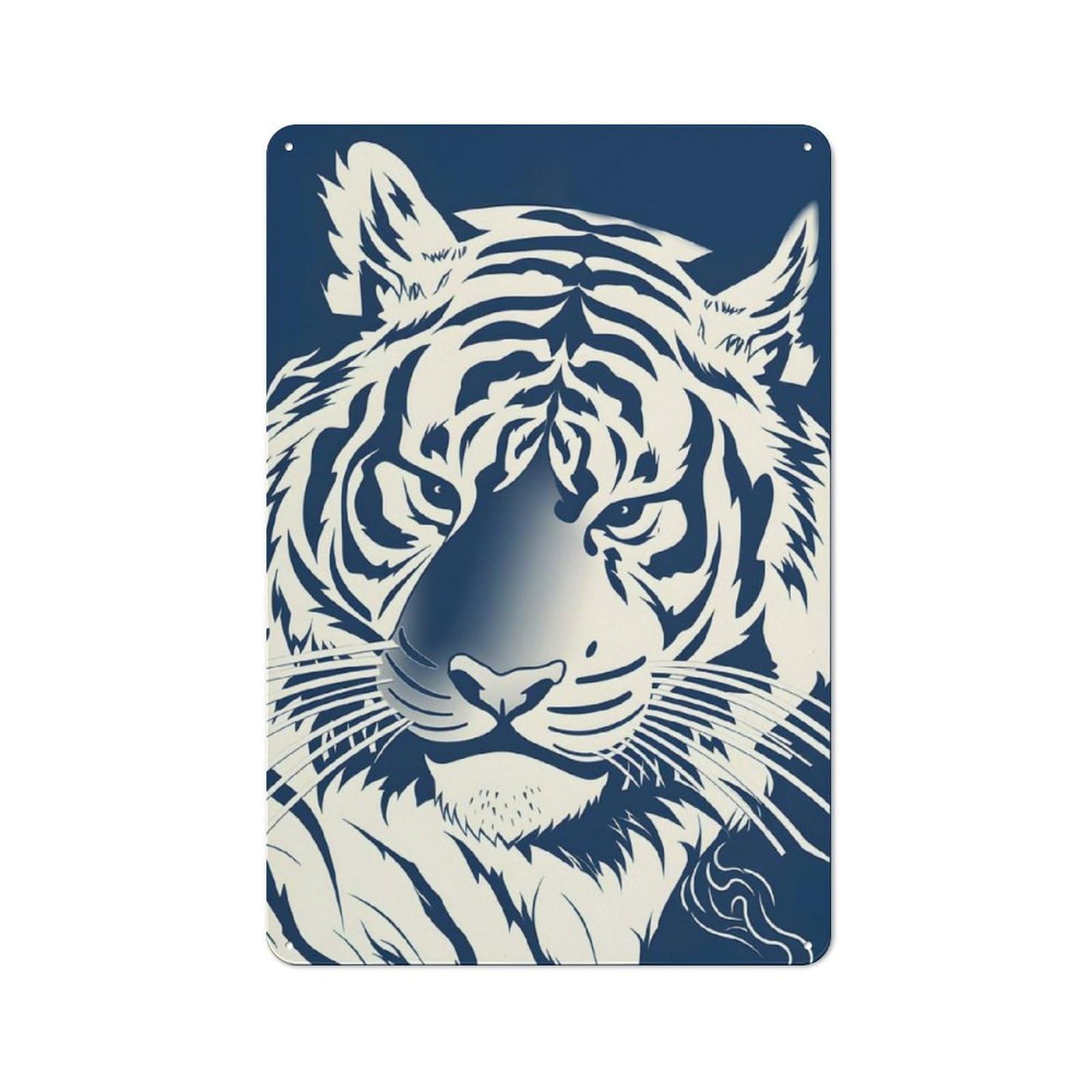 Tin Wall Plaque 30x20cm with Japanese Roaring Tiger for Workshop Wall, Housewarming Wall Decor for People Furnishing Workshop