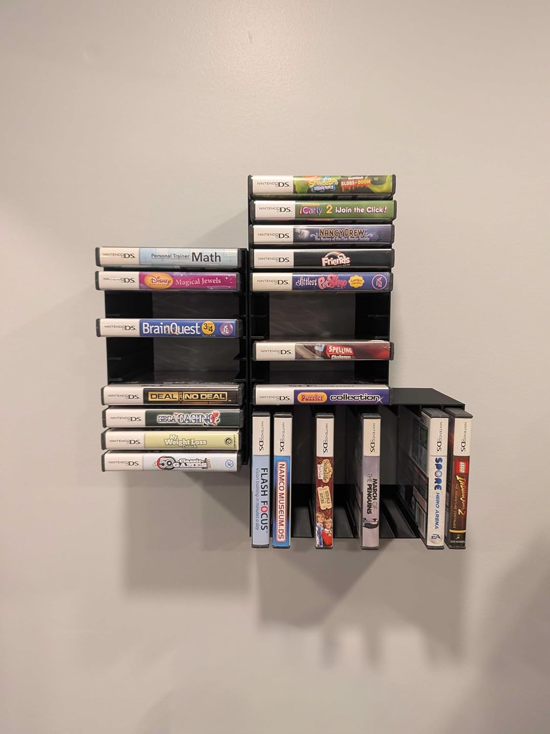 Video Game Wall Mount Organizer Display Compatible with Nintendo DS Games, Black, Holds 10 Cartridges, Set of 3