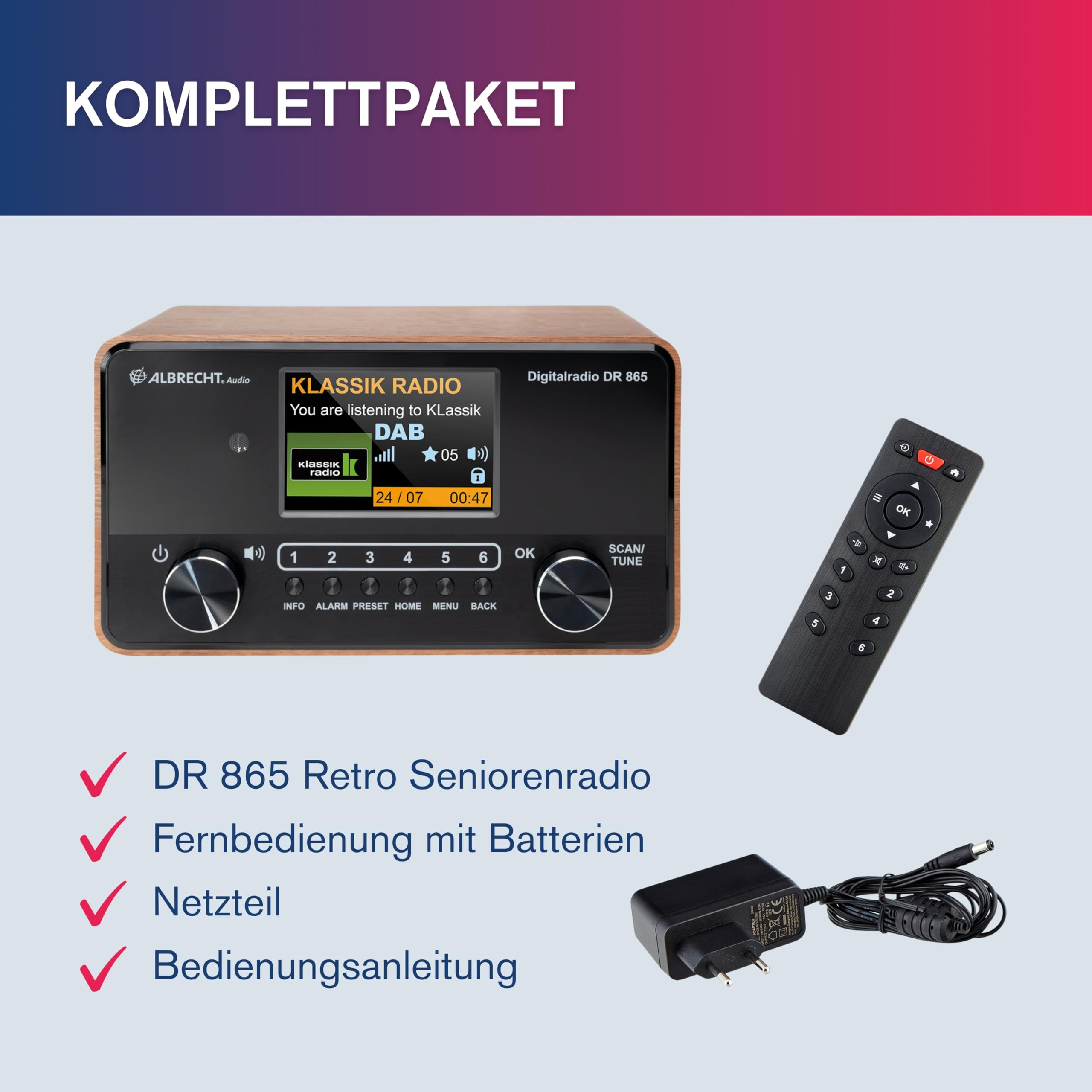 Albrecht DR 865 Senioren-Radio mit 4" Farbdisplay, rauschfreies DAB+ Digital-Radio mit brillantem Klang, seniorengerechte Bedienung, Kompakt-Anlage, mit ASA-Warnmeldungen