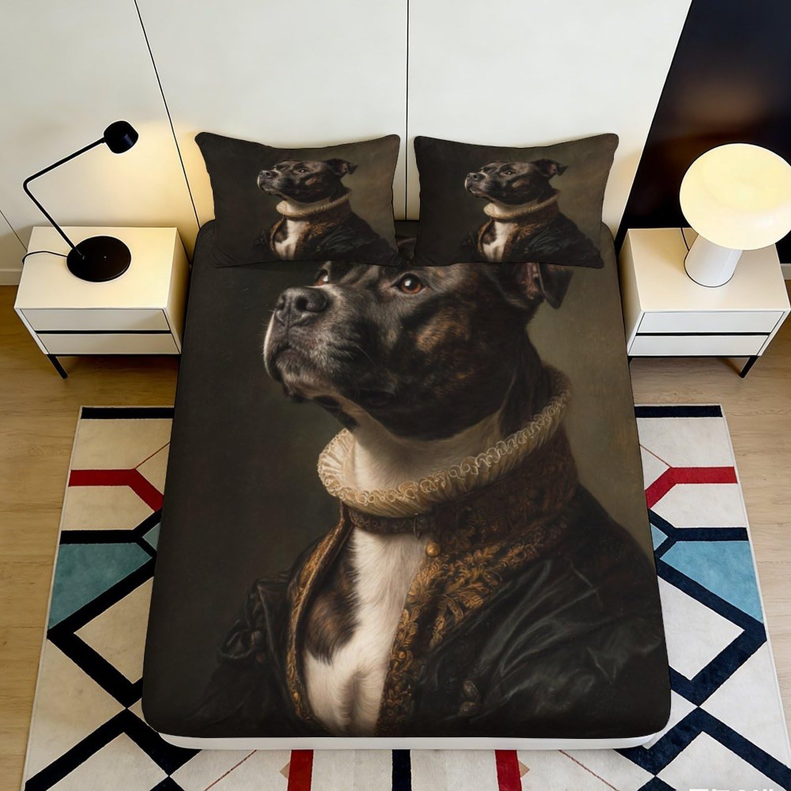 3D Printed Noble Dog Portrait Fitted Sheet Microfiber Soft Bed Cover for Bedroom Guest Room Mattress Protection Decor 90x200x25cm