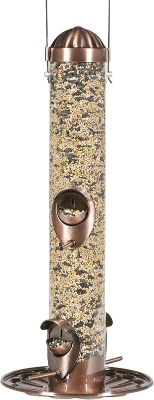 Perky-Pet 385-2 Comedero para pájaros 2 en 1 con acabado de cobre - Sirve varios tipos de semillas - Comedero para pájaros silvestres al aire libre