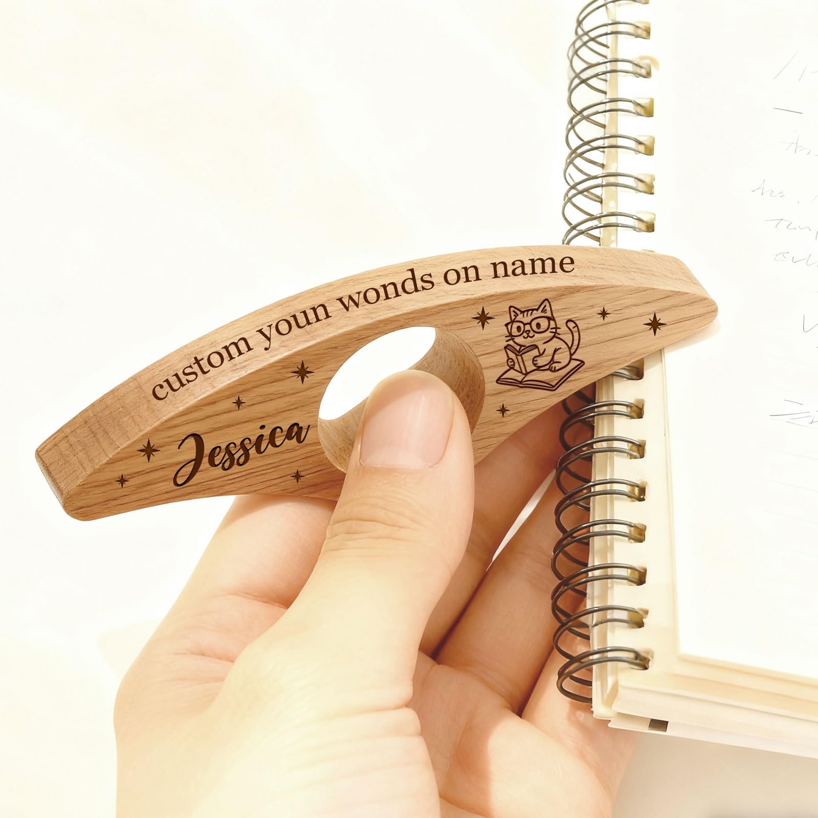 Personalised Wood Thumb Bookmark - Custom Engraved Wooden Book Holder & Bookmark for Reading - Unique Gift for Book Lovers, Readers & Bibliophiles (Star-Themed Version)