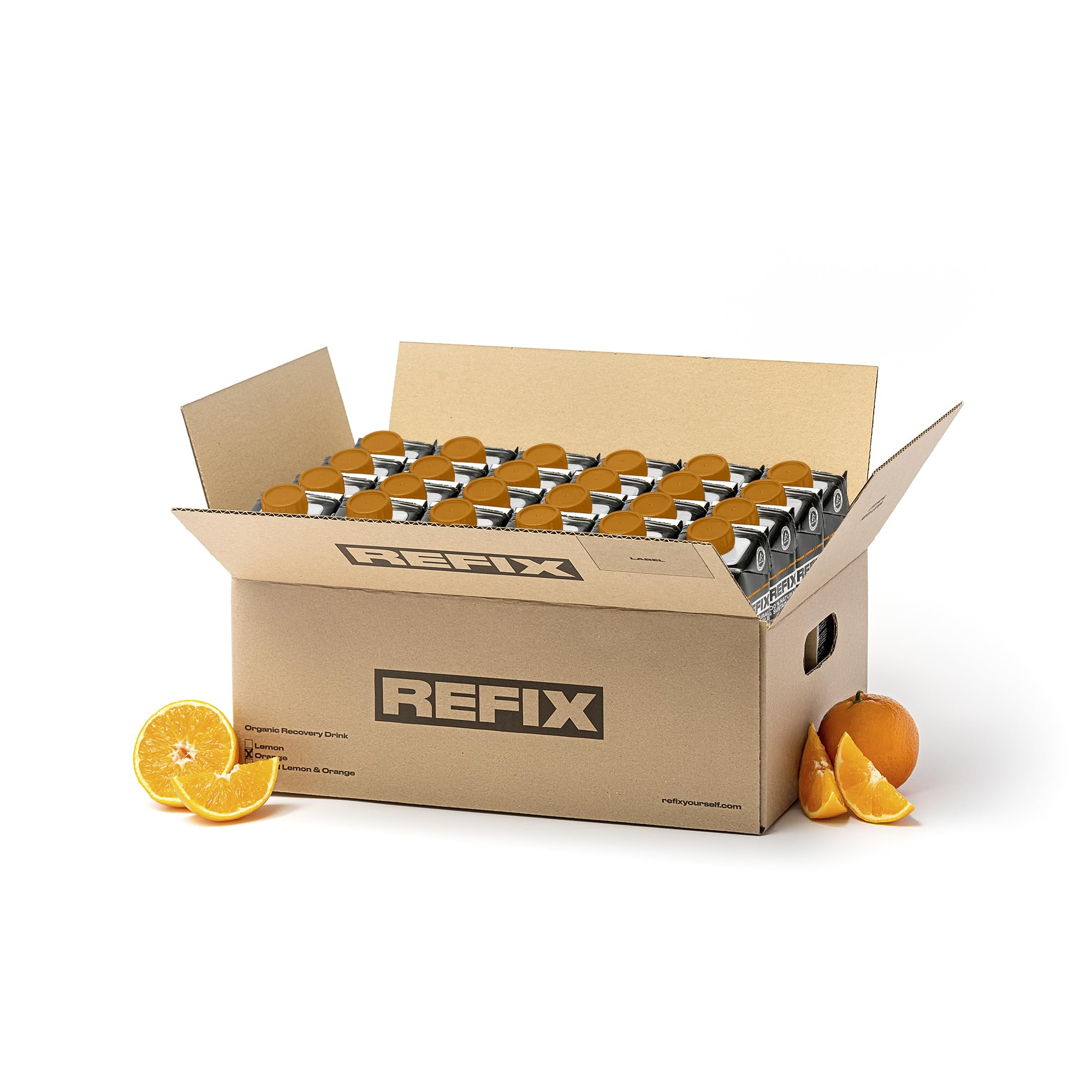 Bebida de Recuperación REFIX – Base Agua del Mar, Baja en Calorías, Orgánica, Sin Azúcar Añadido, Vegana, Electrolitos y Sales Minerales Naturales del Mar - Sabor Naranja - Pack de 24 Tetrapack
