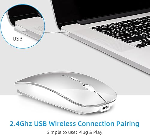 Miniatura 7 de Vxeei Mouse inalámbrico para laptop, mouse Bluetooth para MacBook ProAirMaciPadChromebookcomputadora - Modo dual recargable (USB 2.4 GHz + Bluetooth