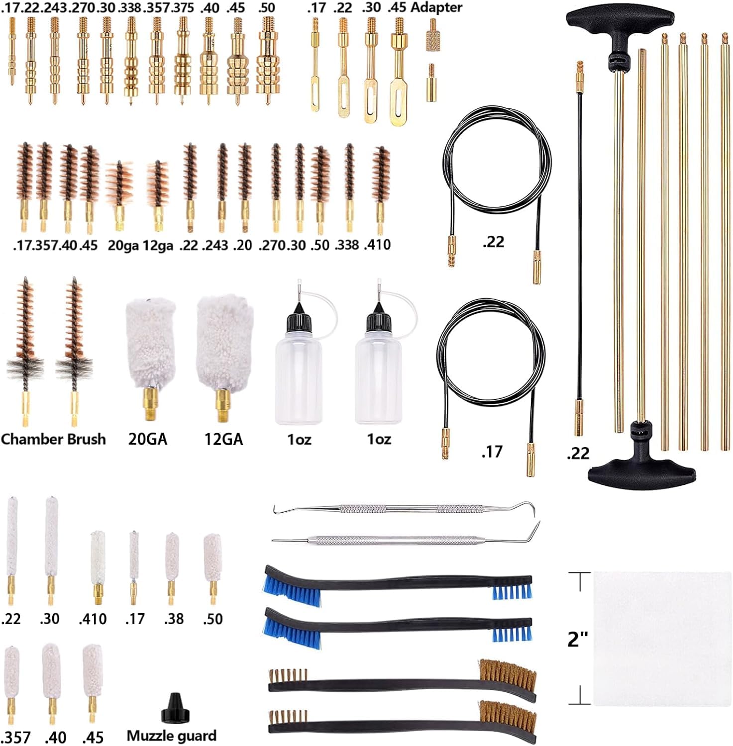 BOOSTEADY Pro Kit Pulitura Armi Universale, per Armi da Fuoco per Tutte le Armi con Spazzole in Ottone di Alta Qualità, Mop, Punte, Aste Rinforzate