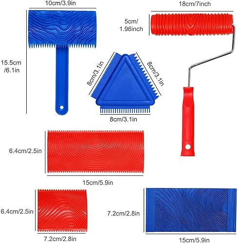 Miniatura 2 de Juego de herramientas de pintura de grano de madera, papel pintado de arte herramienta de grano de madera de imitación con decoración de pared de