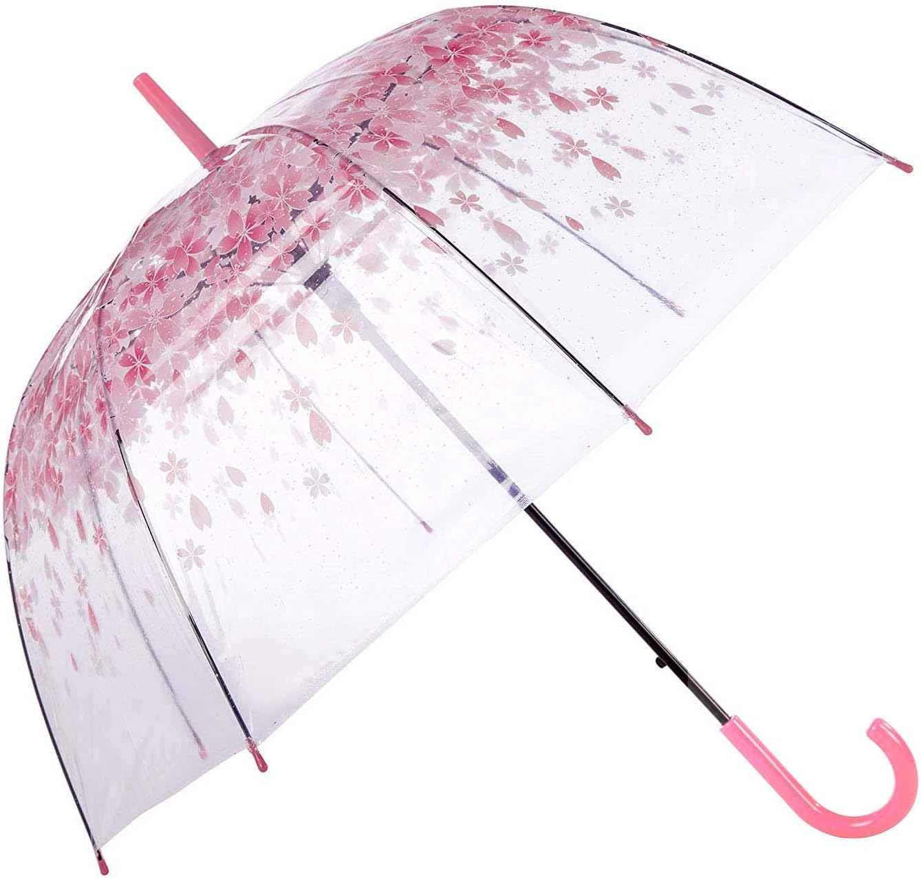 [Pink Cherry] Moonse Romantic Pink Cherry Clear Rain Wind Umbrella,Half-Automatic