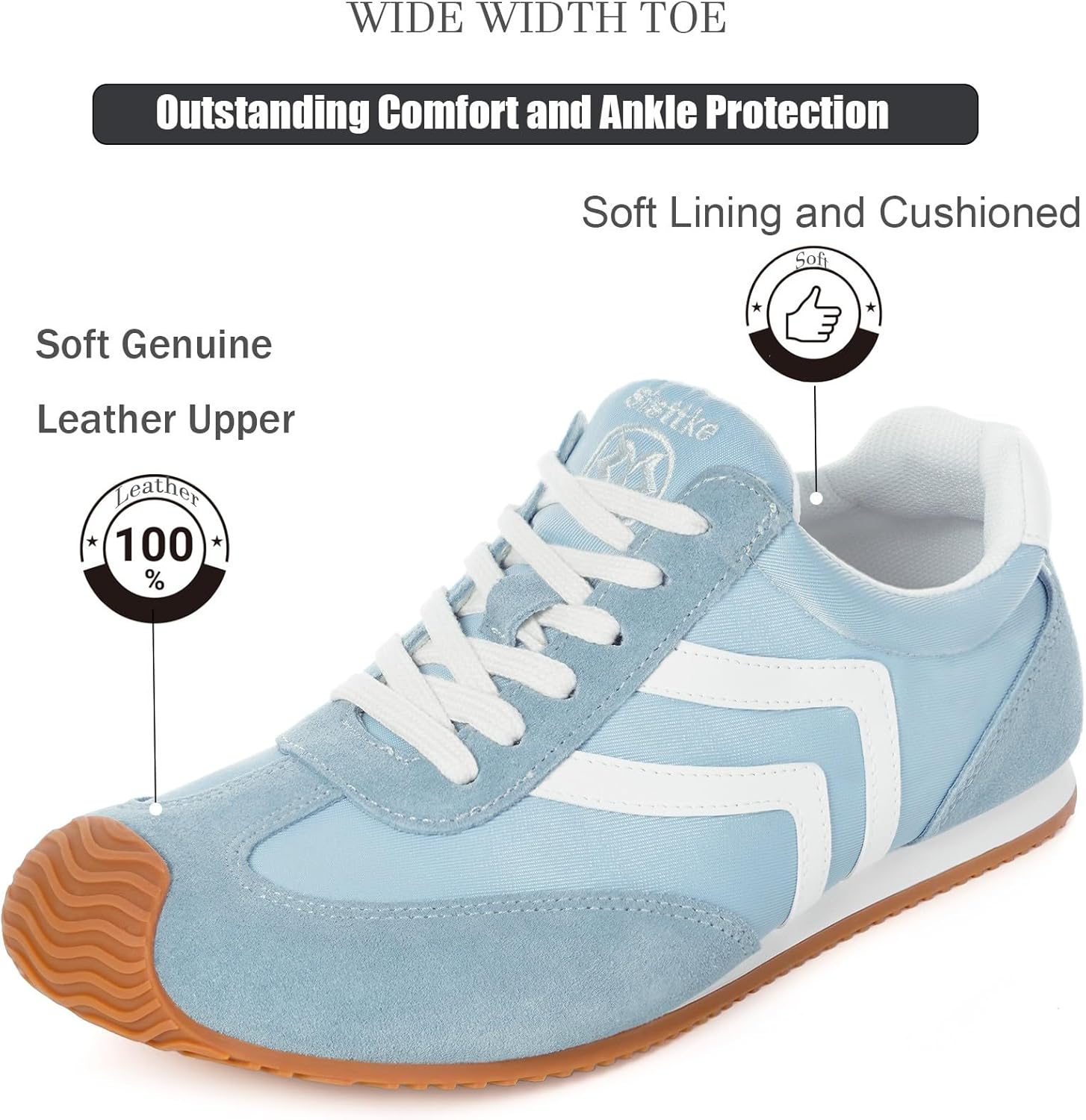 Fashion Sneakers for Women Wide Width Casual Sneakers Genuine Leather Walking Shoes Trendy Lightweight Comfort Lace-Up Non Slip for Outdoor with Memory Foam Insole - Image 2