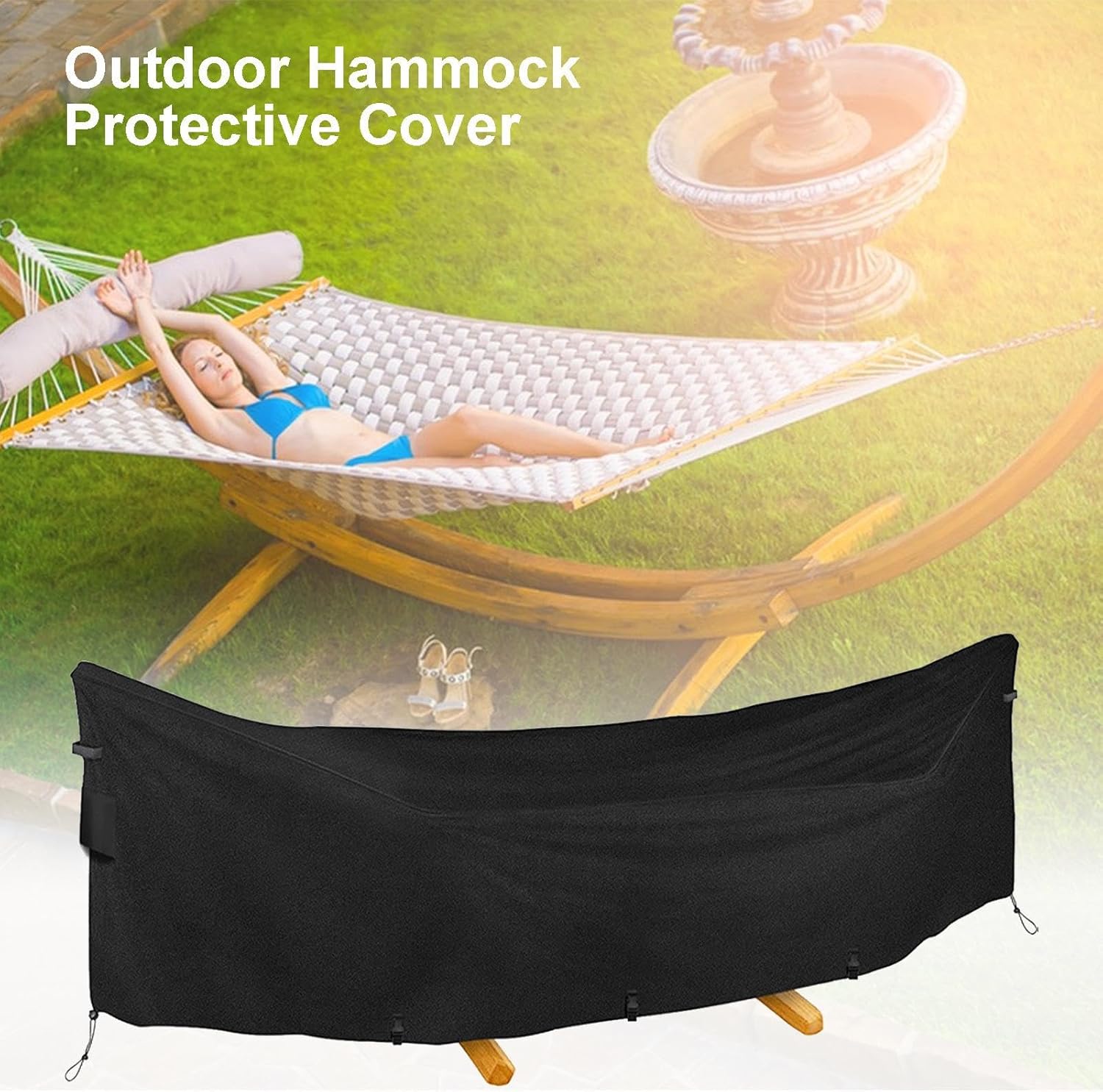 Hammock Cover Waterproof Windproof, 420D Oxford Fabric Hammock Stand Cover, Dustproof Anti-UV Outdoor Hammock Covers, Weather Resistant Hammock Protective Cover for Garden Patio Yard, 380x17x80cm