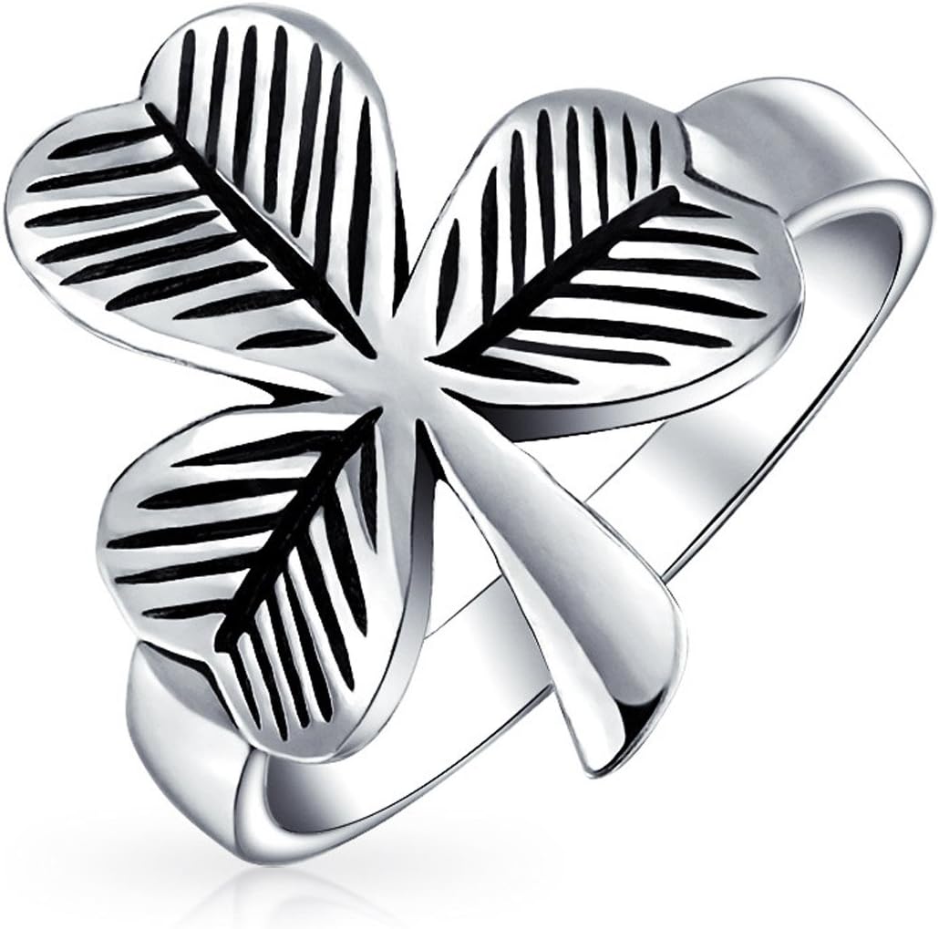 Bling Jewelry Delicate Saint Patricks Good Luck Celtic Irish Lucky Shamrock Clover Ring For Women Teens Oxidized .925 Sterling Silver