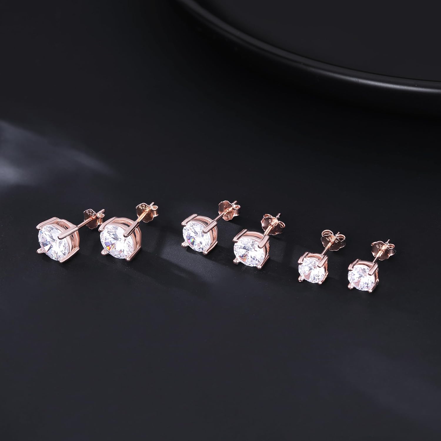 Reffeer Solid 925 Sterling Silver 3 Pairs Cubic Zirconia Earrings Studs for Women Teen Girls CZ Stud Earrings Hypoallergenic