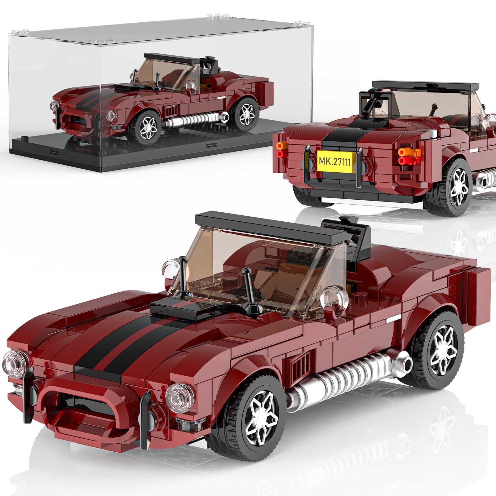 Mould King 27111 Shelby Cobra Speed Champion Technik Car Building Set & Display Case, MOC Classic Race Cars Birthday Gifts for Adults/Teens, Creative Cool Vehicles Model Toys for Fans Age 14+ (394Pcs)