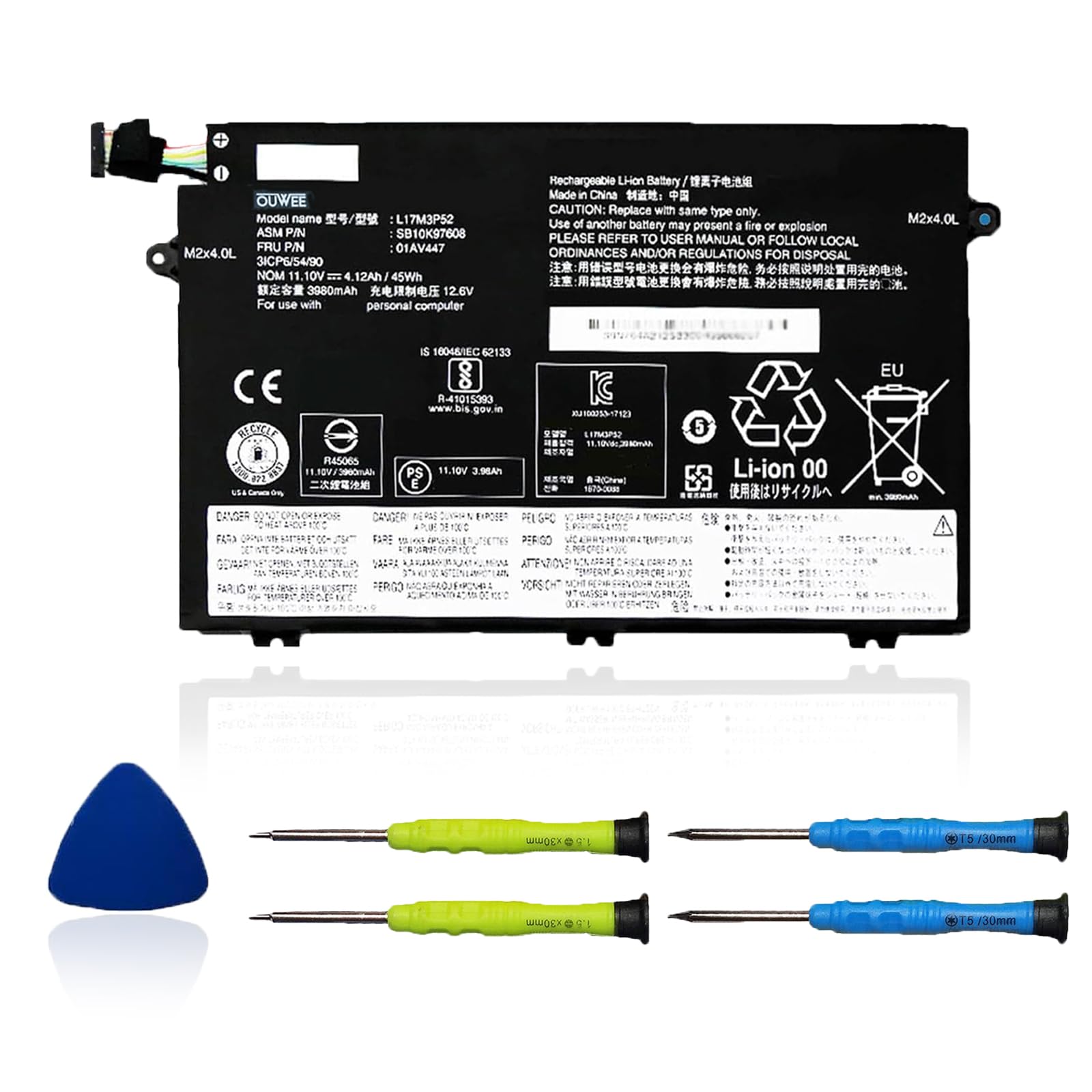 OUWEE L17M3P52 Laptop Battery Compatible with Lenovo ThinkPad E14 E15 E480 E485 E495 E580 E585 E490 E590 E595 Series SB10K97608 01AV447 L17L3P51