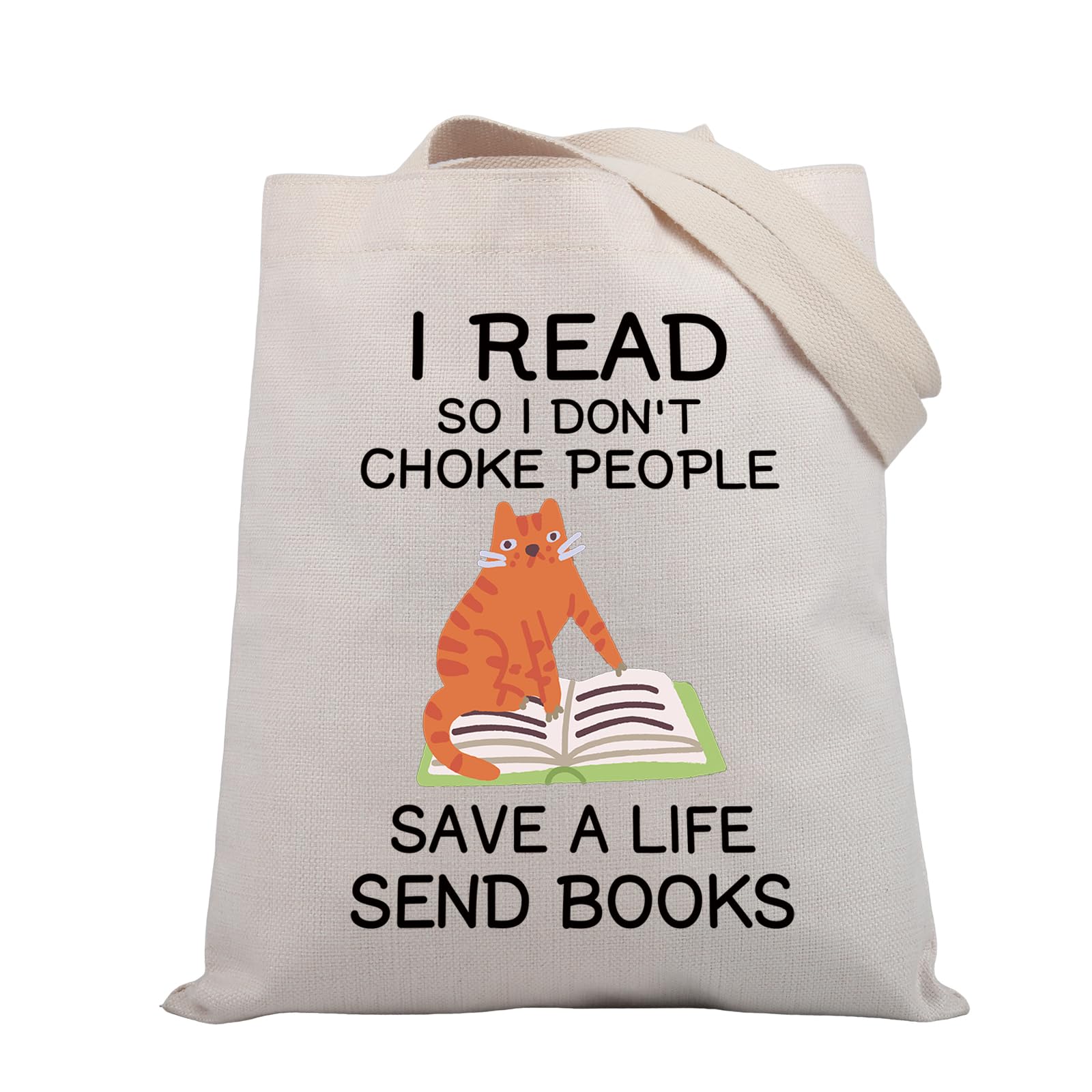 BDPWSS Funny Cat Reading Tote Bag Book Lover Gift I Read So I Don't Choke People Save a Life Send Books Tote Bag For Booknerd