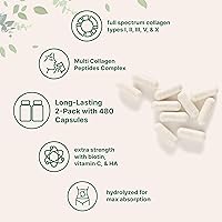 Vista 4 de Micro Ingredients 2 Pack Multi Collagen Pills for Women & Men, 480 Capsules Type I, II, III, V, X Hydrolyzed Protein Peptides with Biotin