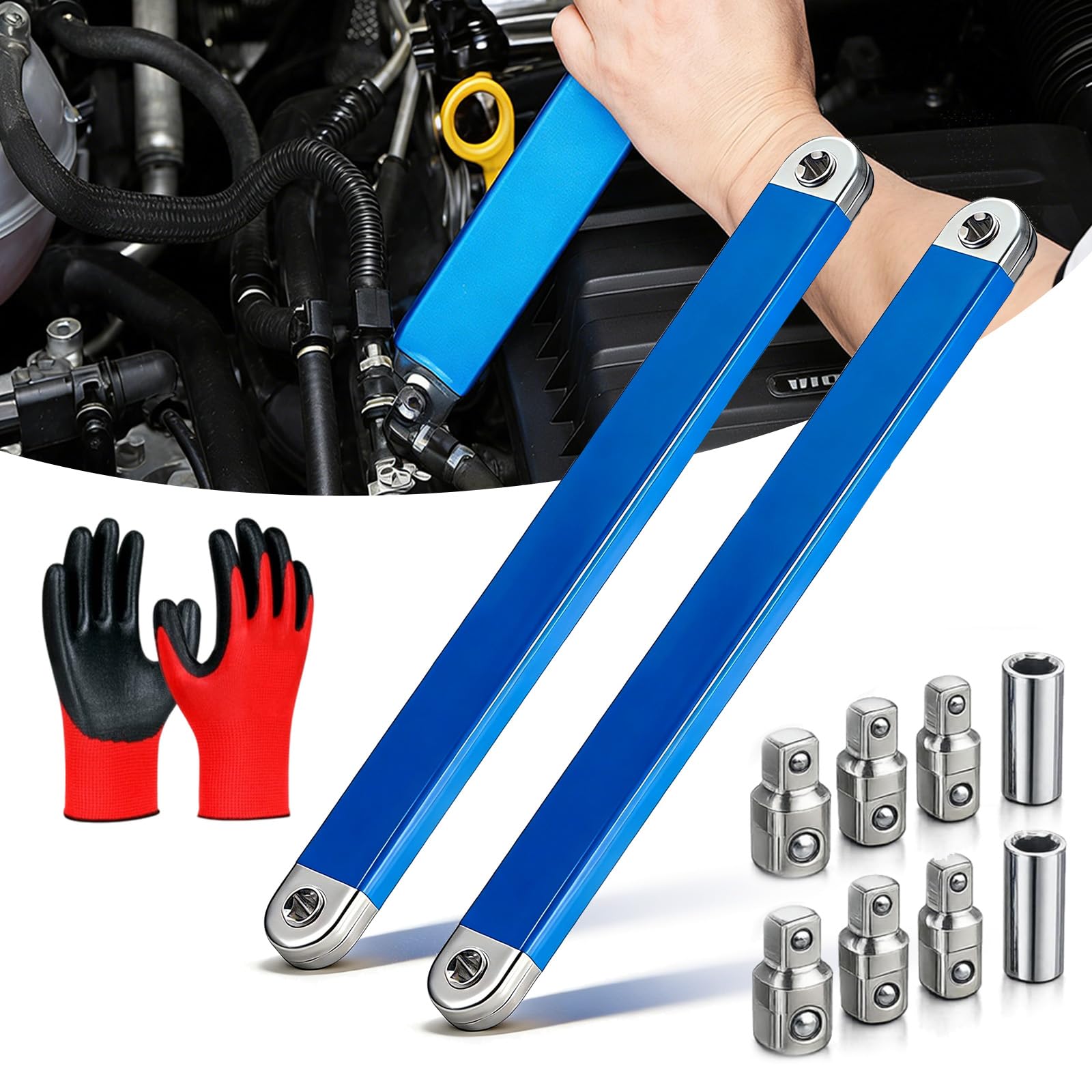 Schraubwerk Offset Schlüssel, Multifunktionaler Ratschenverlängerung, Offset Extension Wrench Mit 1/4 Zoll 3/8 Zoll 1/2 Zoll Adapter, Ideal Für Enge Räume, Kfz-Reparatur (Blau, 2pcs)
