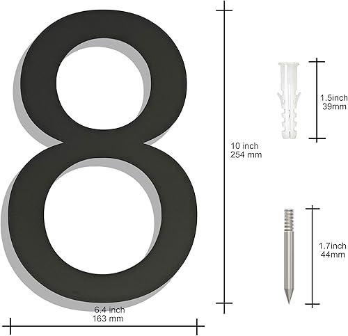 Miniatura 12 de Números grandes de acero inoxidable de 8 pulgadas, número de puerta de dirección de casa moderno negro para exterior, fácil de instalar, negro mate