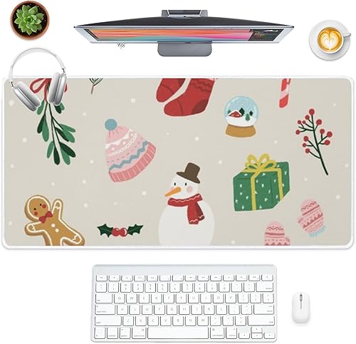 Vintage Snowman Socks Mouse Pad Large Gaming Desk Mat with Non- Slip Rubber Base Smooth Face Desk Mats On Top of Desks Desktop Mat Accessories Women