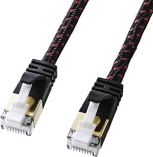 サンワサプライ CAT7細径メッシュLANケーブル (10m) 10Gbps/600MHz RJ45 ツメ折れ防止 ブラック&レッド KB-T7ME-10BKR