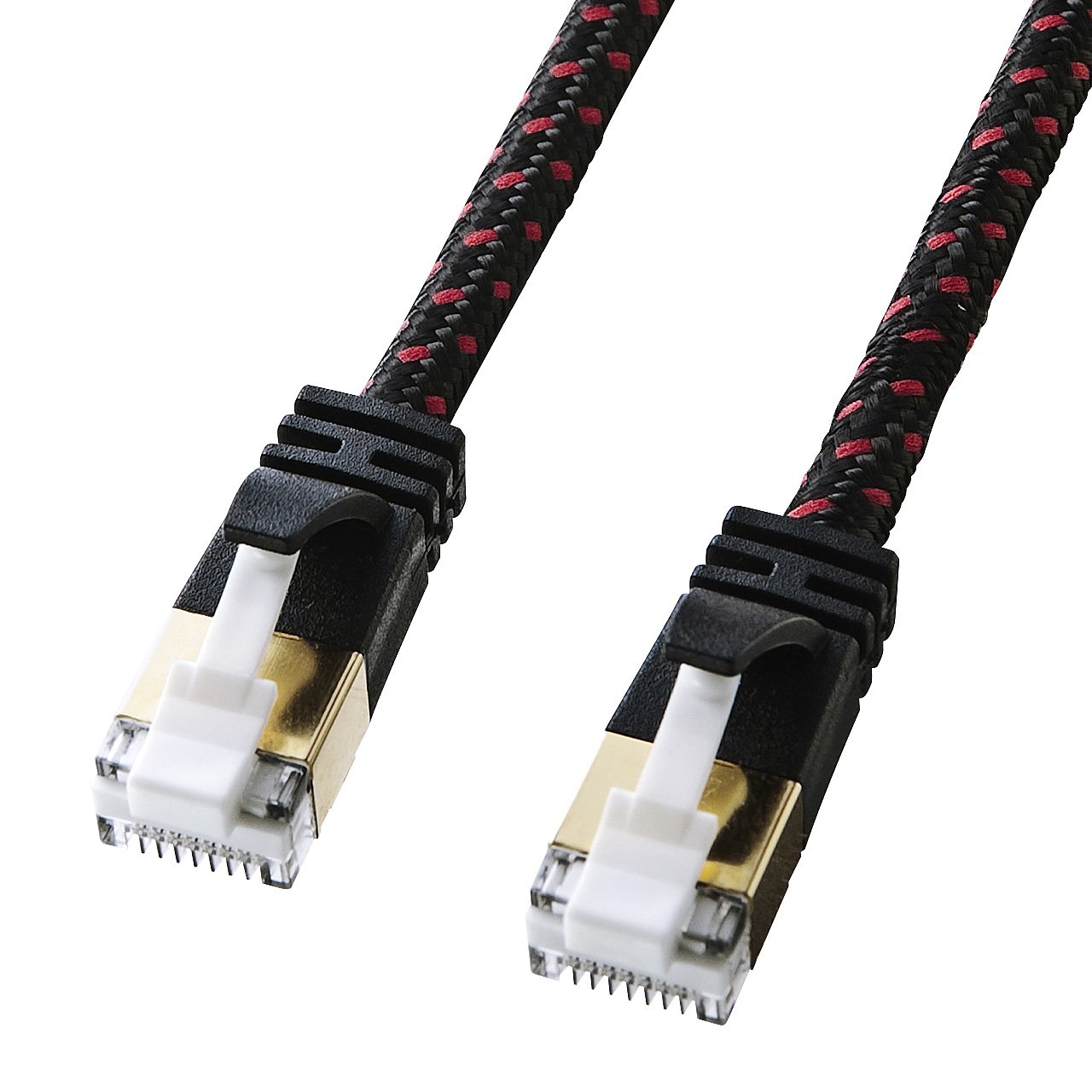 Sanwa Supply KB-T7ME-005BKR CAT7 Thin Diameter Mesh LAN Cable (0.5 m) 10Gbps/600MHz RJ45 Anti-Crack Black & Red