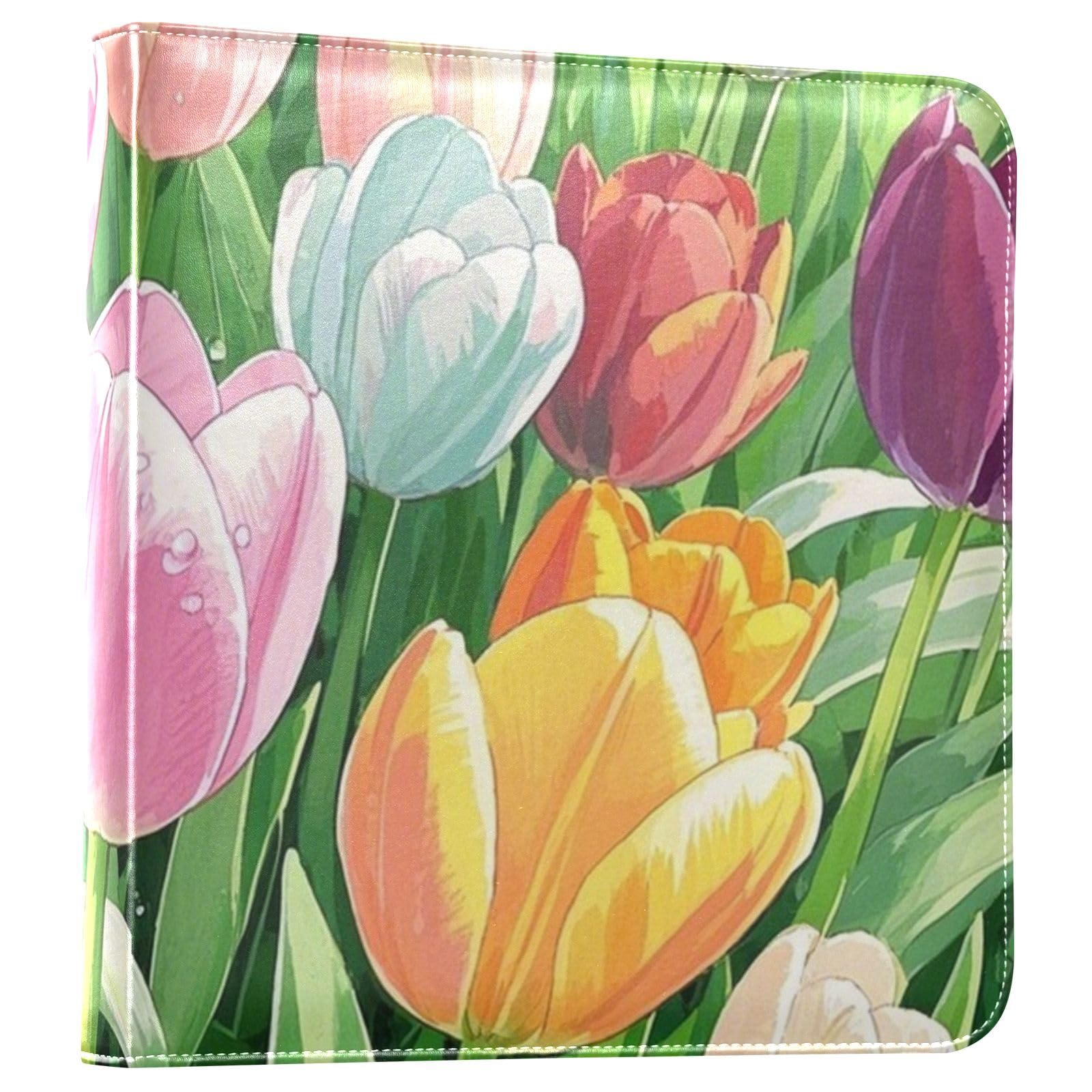 Photo Album 4x6, 5x7,6x8,Artificial Leather Photo Albums with 20 Detachable Sheets Tulips Pattern for Family Wedding,Multi 1