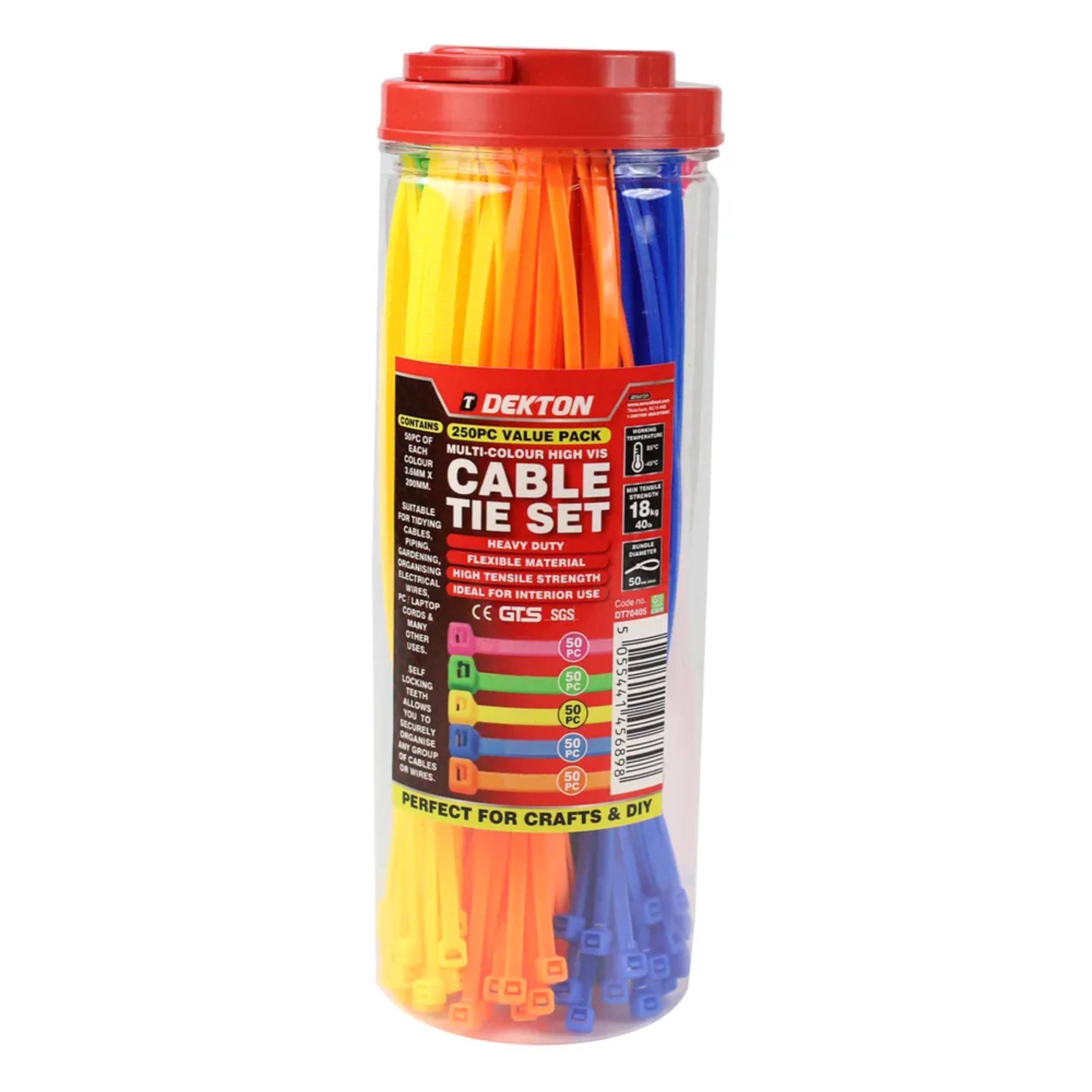 Dekton 250PC Cable Tie Set - Multicolor, Multicolour - Image 2