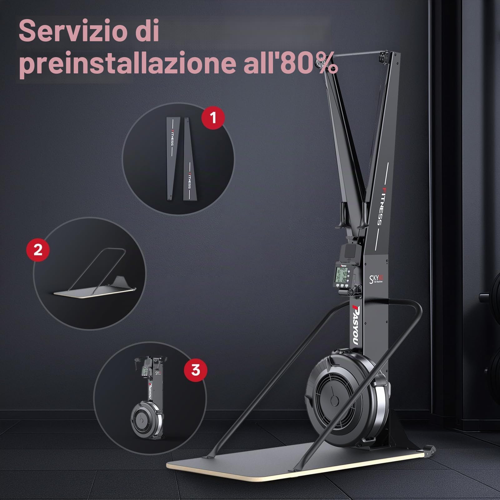 PASYOU Allenatore da Sci di Fondo – Resistenza Ad Aria Silenziosa, Schermo Elettronico, Allenamento Intensivo A Casa, Regolabile per Tutti I Livelli