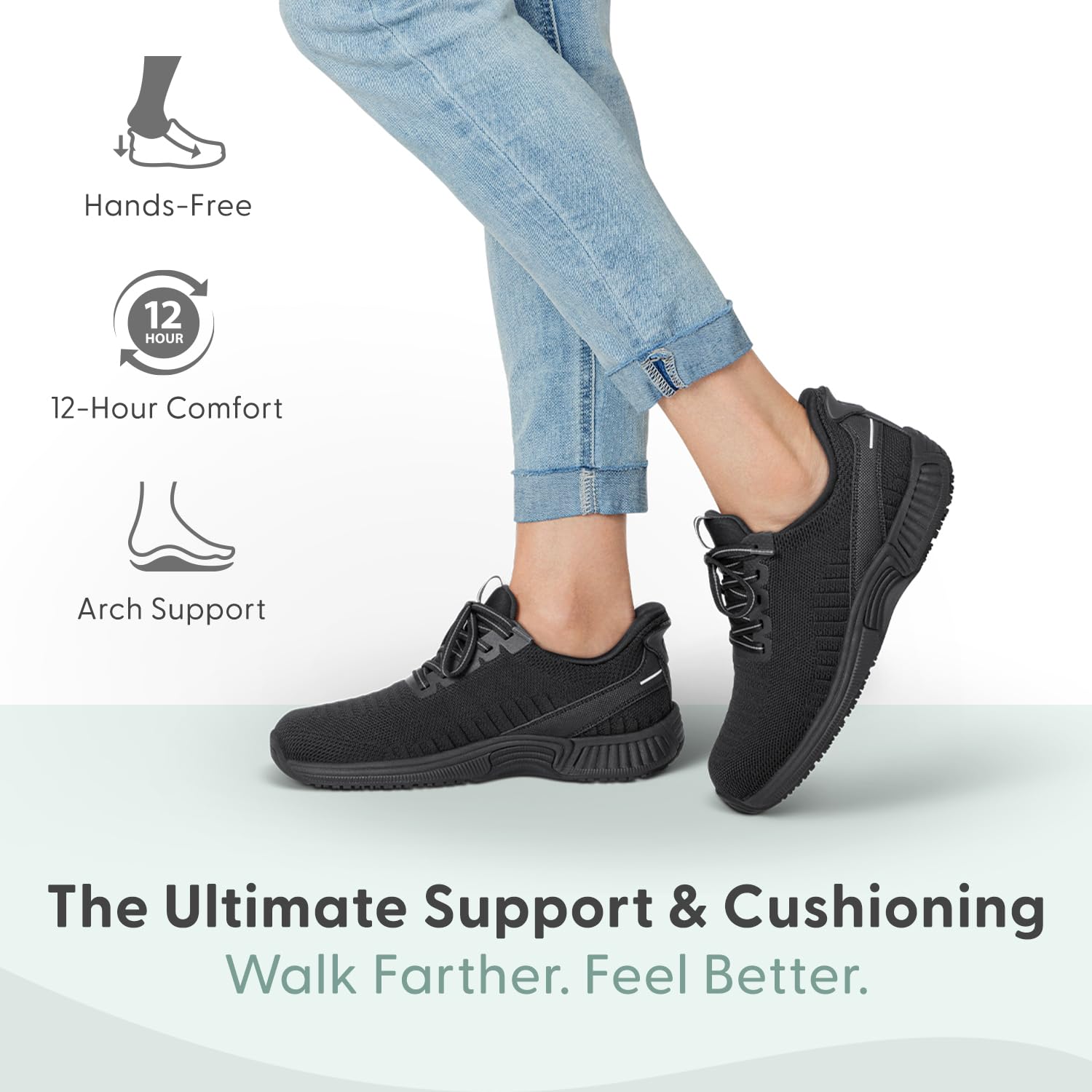 Orthofeet Women's Orthopedic Knit Kita Hands-Free Sneakers: 11.5 All Black