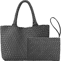 JINMANXUE Waterproof Neoprene Woven Tote Bag for Women with Removable Handmade Purse - Large Braided Shoulder Handbag