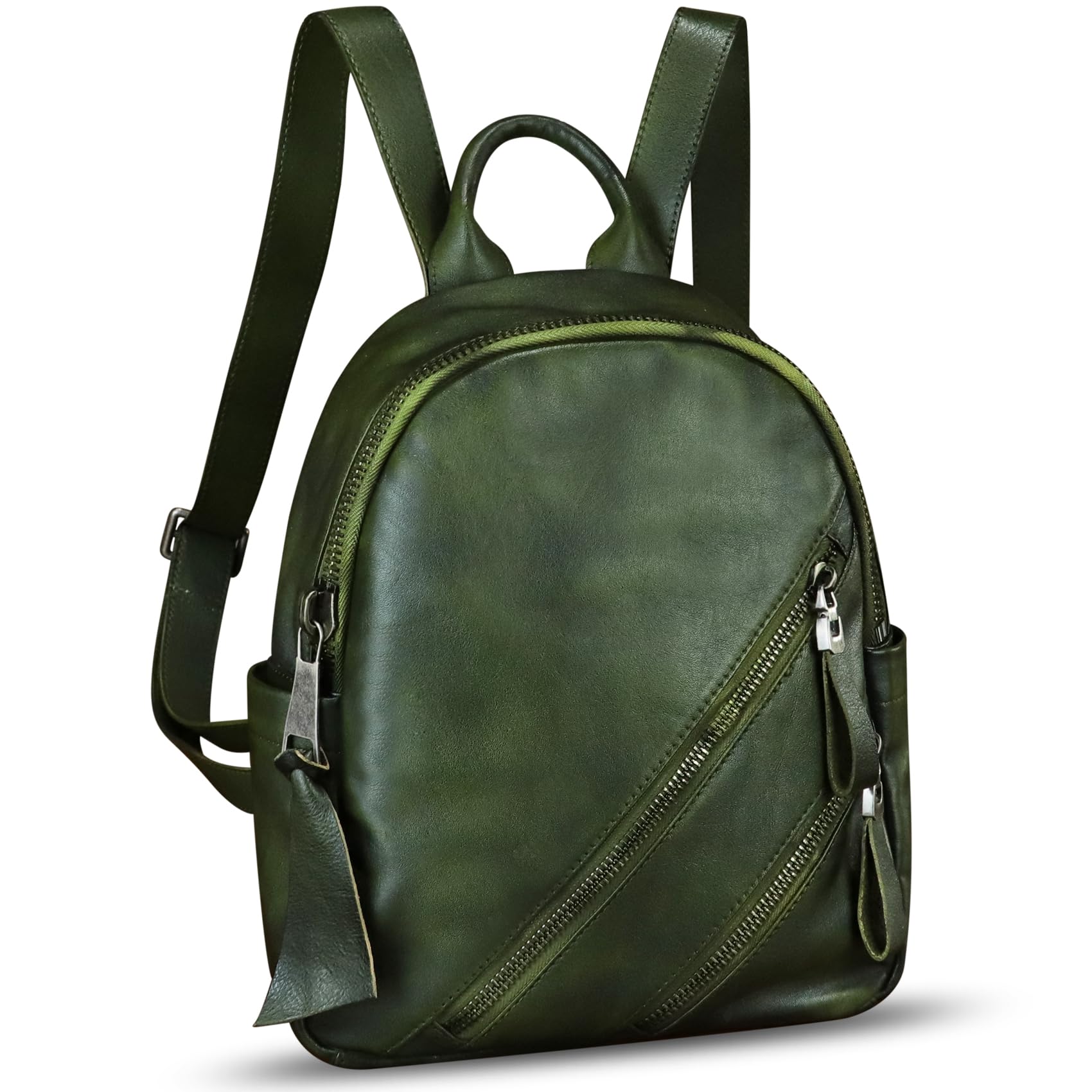 IVTG Vintage Genuine Leather Backpack for Women Cowhide Soft Real Leather Fashion Knapsack Purse Rucksack Daypack Bag (Green)
