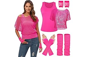 Casual Sexy 80s Costumes Fishnet Neon Off Shoulder T-shirt for Women
