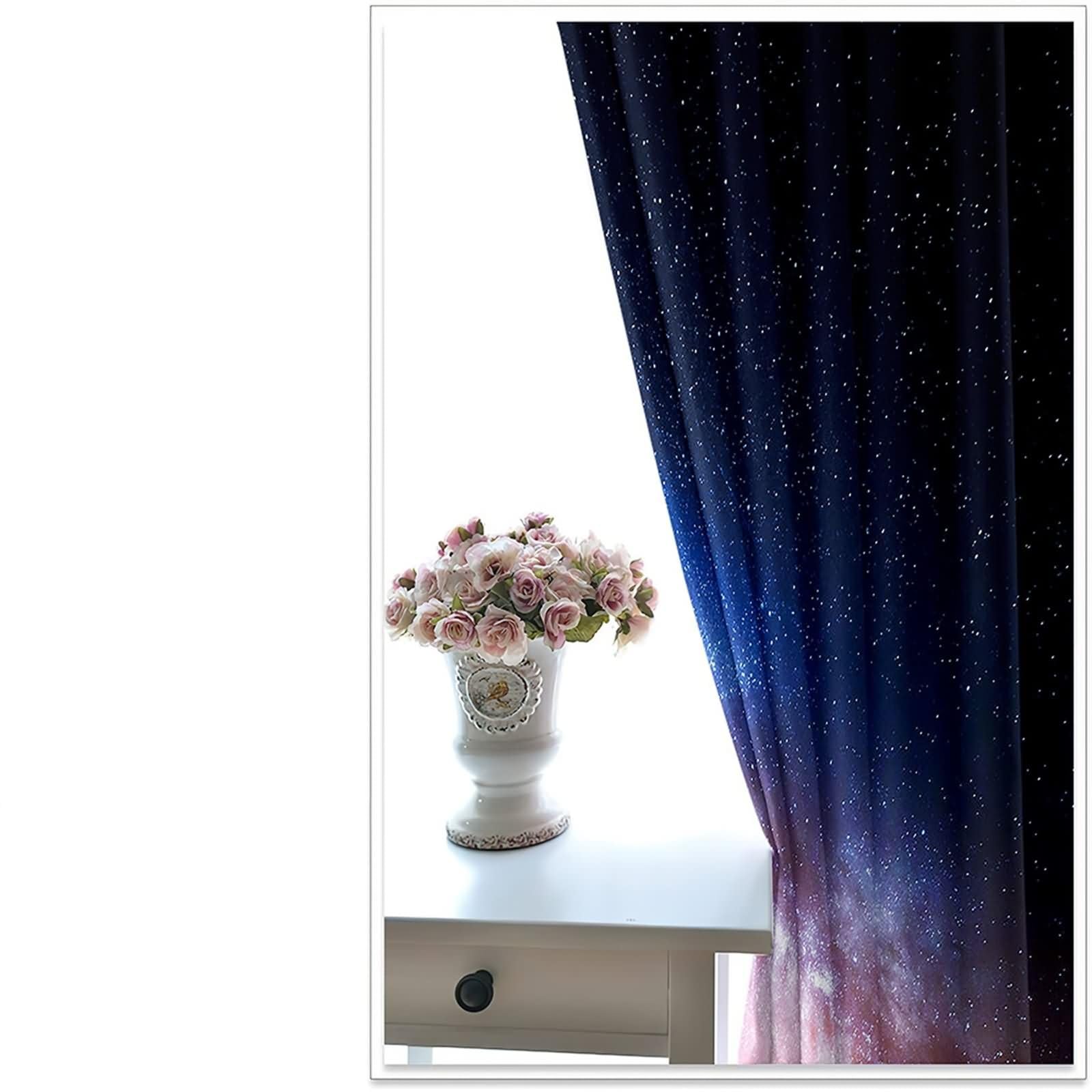 Küchen Vorhang Blickdicht 2 Stück,2 x 86W x 160H cm,Küchengardinen Modern mit Ösen Sternenklarer Himmel Schwarz Blau Gardinen für Balkon Modern