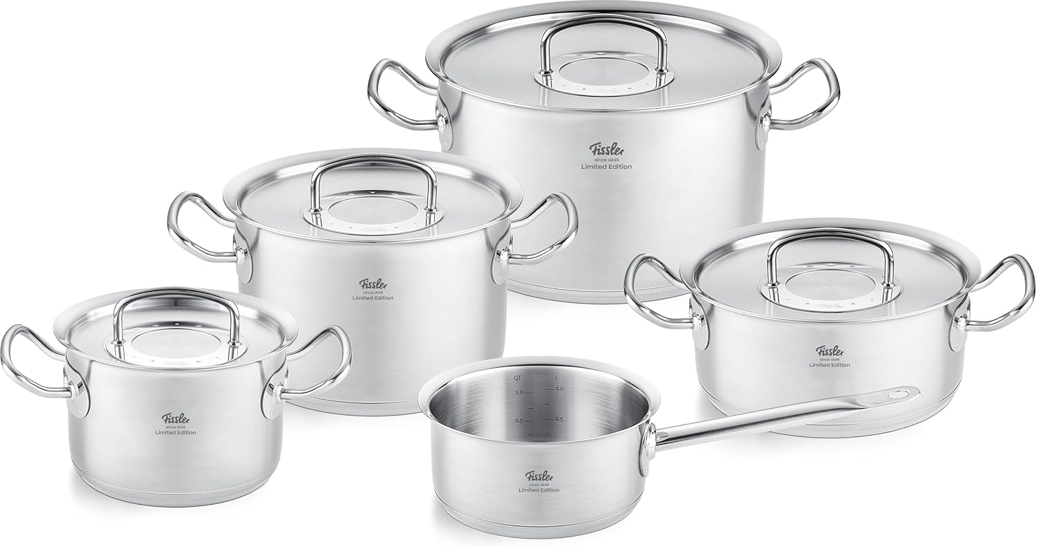 Fissler Original Profi Collection Retrolimited stainless steel cooking pot set 5 pieces including metal lid induction