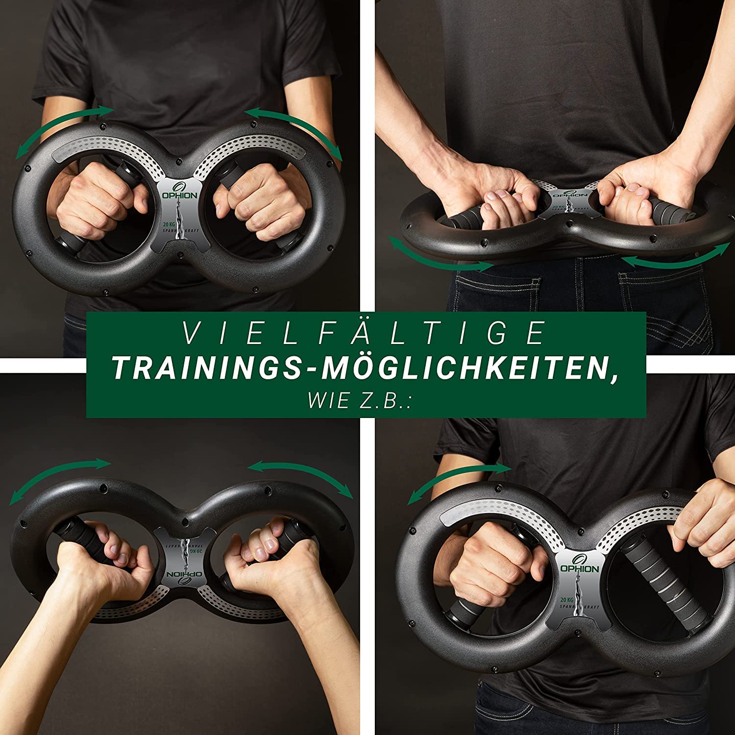 OPHION Multi Power Hantel - Trainer für Hände, Unterarme, Handgelenke, Oberarme, Schulter & Brust - Drehwiderstand - Handtrainer, Unterarmtrainer & Armtrainer für optimale Griffkraft