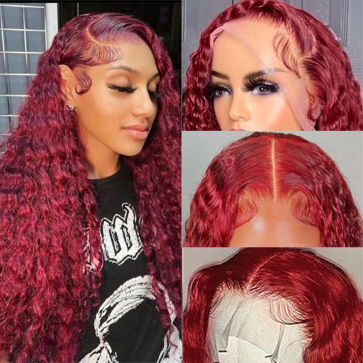 99J Burgundy Lace Front Wigs Human Hair Deep Wave Lace