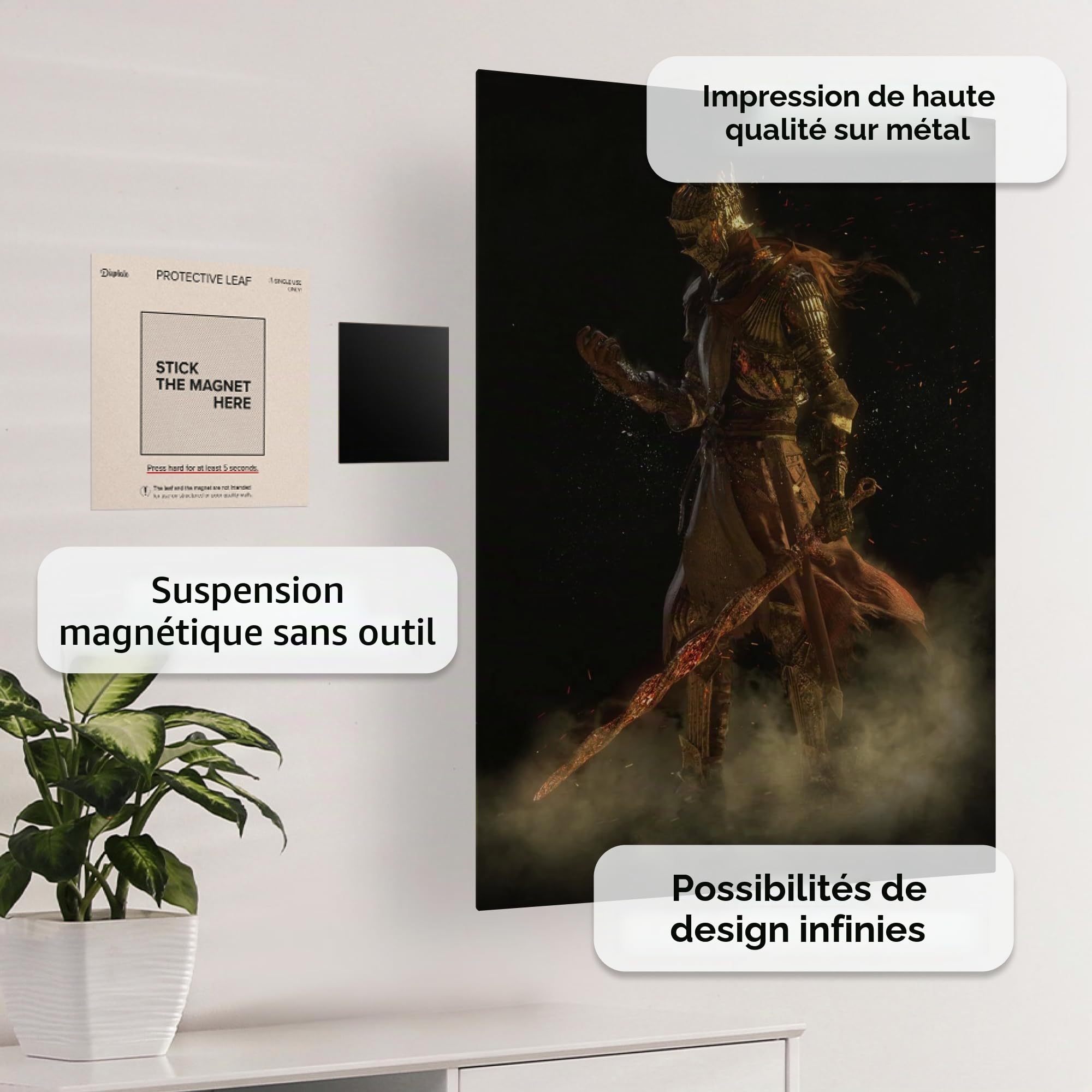 Displate Affiche Métallique Dark Souls - Lordran - The Fire Fades - Déco Maison Chambre - Cadeau - Decoration Murale Salon Metal Poster 32 cm x 45 cm