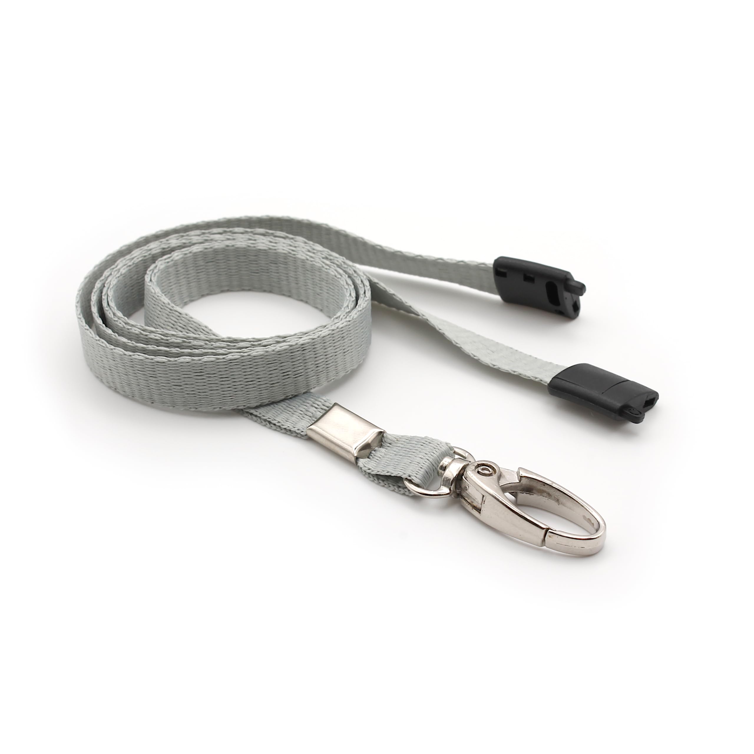 Easybadge Grey Lanyards For Id Badges With Safety Breakaway And Metal Lobster Clip - Pack Of 100