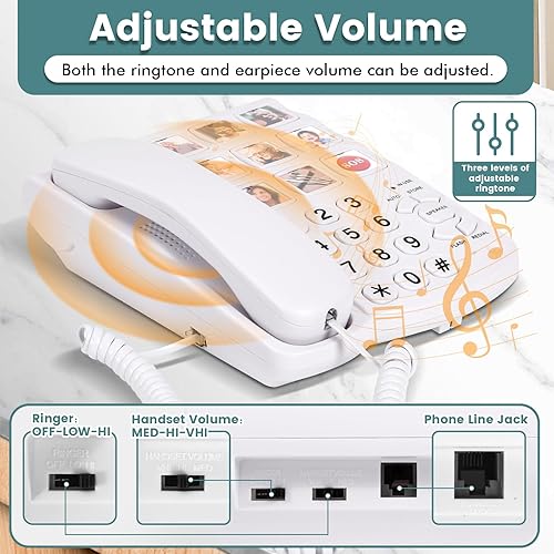 Miniatura 4 de Teléfono de botón grande para personas mayores, 9 botones de fotos grandes y marcación con un solo clic, campana fuerte, fácil de programar,