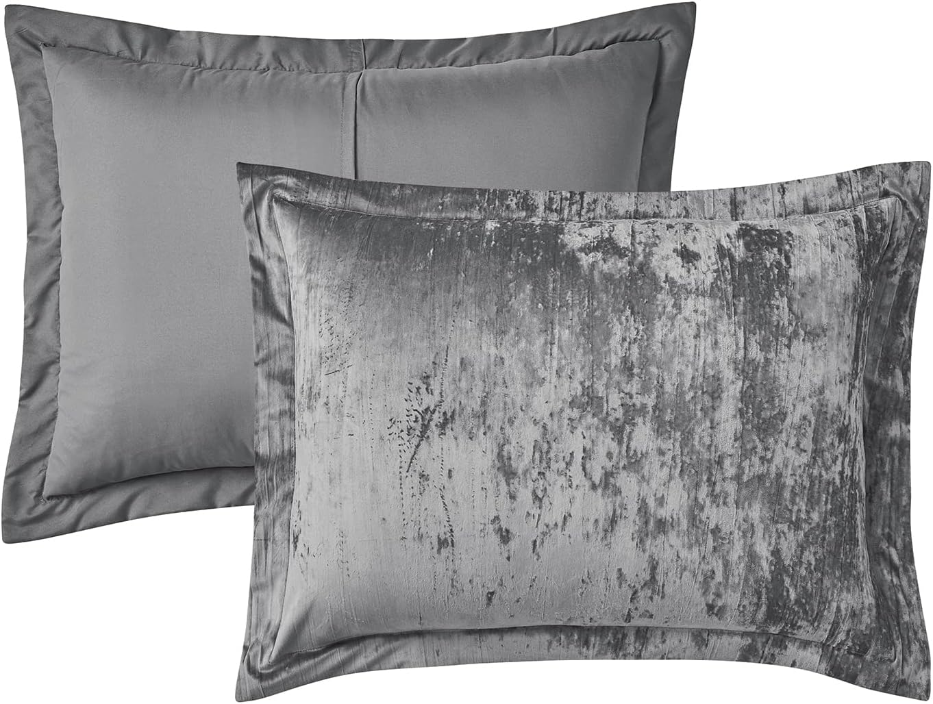 Fredsure Crinkle Velvet Comforter Set, 3 Pieces Grey Queen, Crinkle Velvet Face and Brushed Microfiber Reverse - Image 6