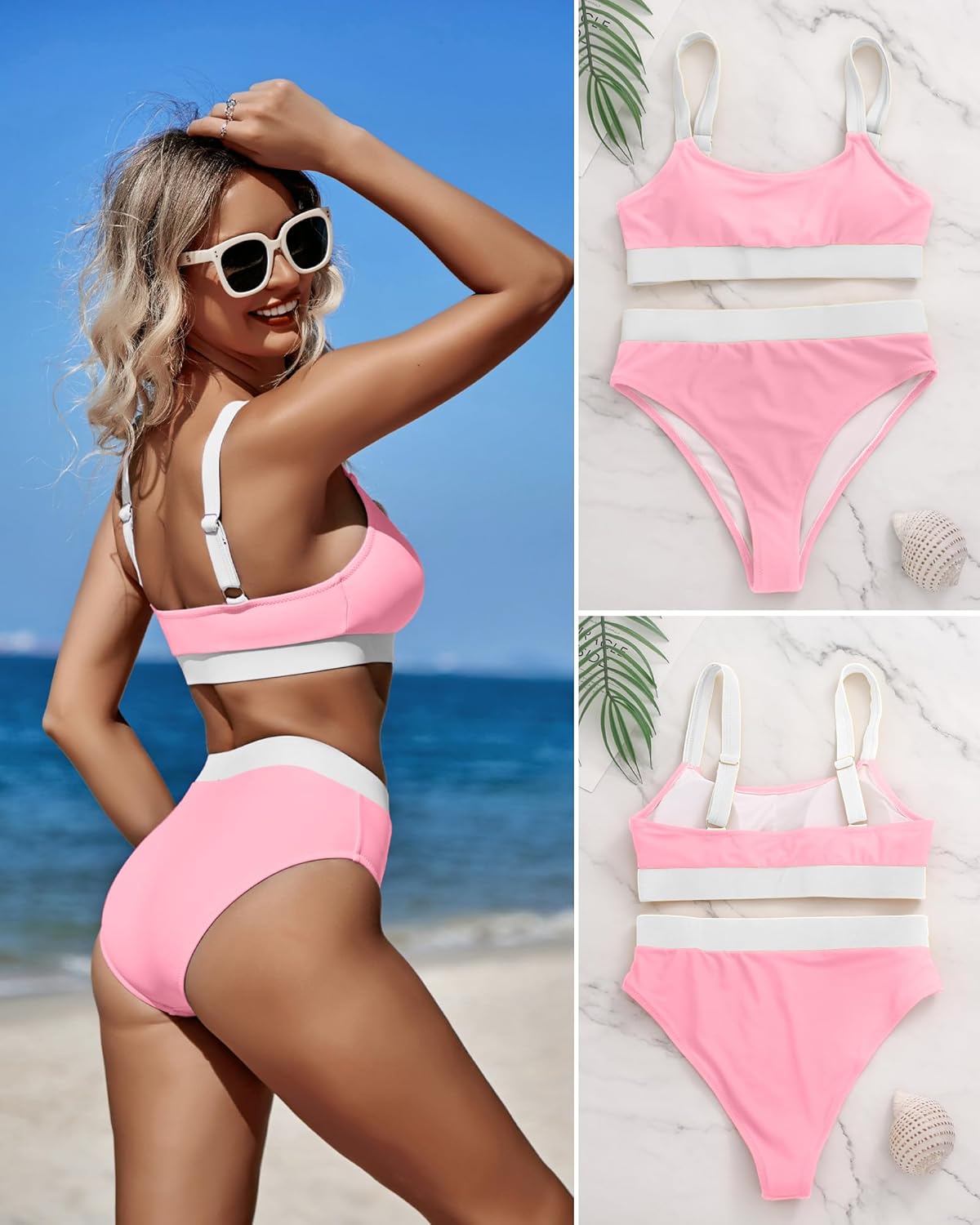 ZINPRETTY Women High Waisted Bikini Sets Color Block Swimsuits 2 Piece Bathing Suits Tummy Control Sporty Teens - Image 8