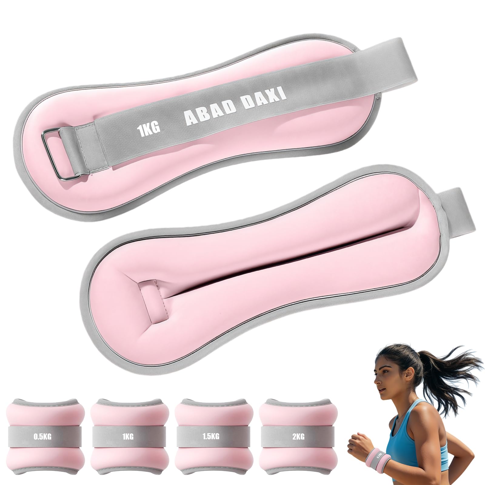 Ankle Weights, Adjustable Neoprene Pair Ankle, 0.5kg to 2kg1 Pair Leg Wrist Arm Weight for Women Men, for Walk, Running,Pilates, Workouts, & Training, Gymnastics, Aerobics (1kg x 2 - Pink)