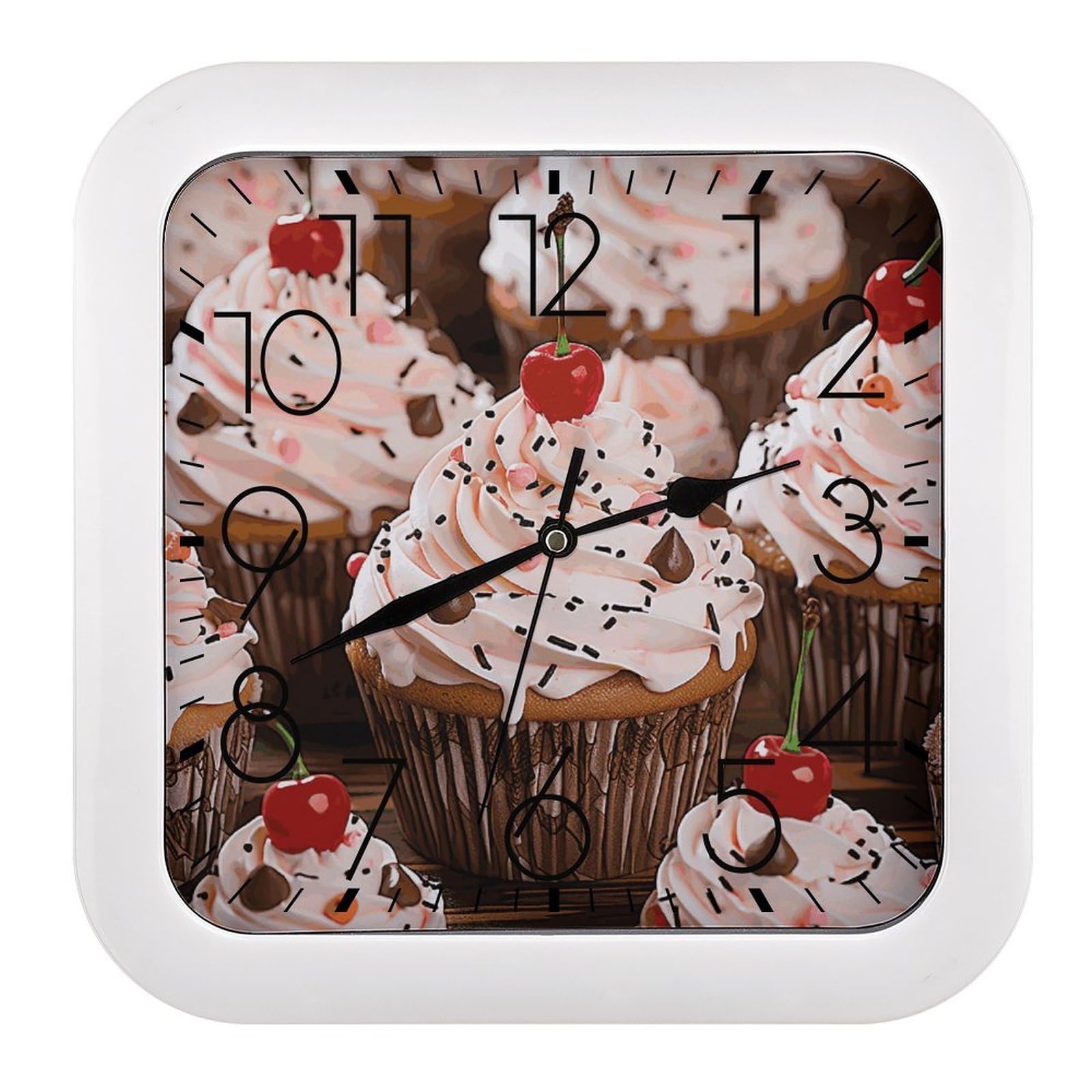 NTVOWPZO 10 Inch Wall Clock Cupcake and Muffin Battery Operated Wall Clocks Silent Non-Ticking Square Wall Clock for Living Room Kitchen Home Office Wall Decorative Clocks