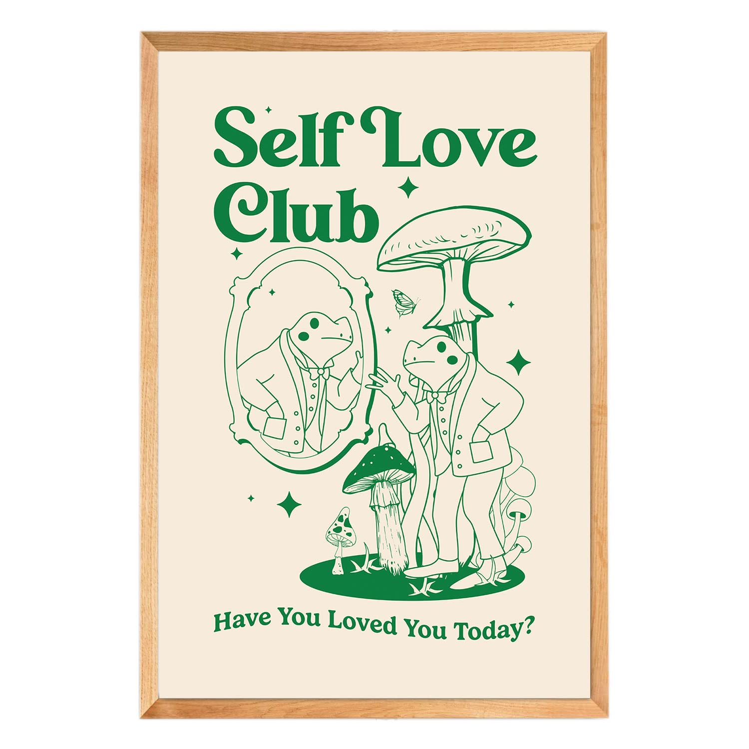 Buy Funny Frog Self Care Mushroom Green Retro For Room Decor Aesthetic